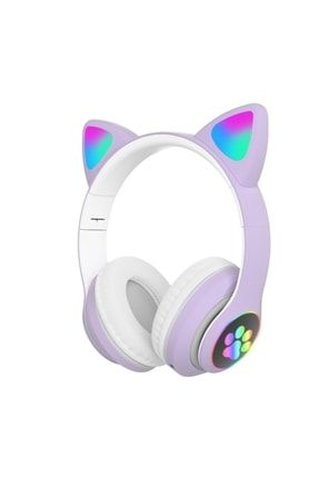 Kedi Kulak Led Işıklı Mikronlu Hafıza Kartı Ve Aux Girişli Kablosuz Bluetooth Kulaklık Karler Stn28 KEDİY