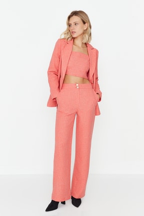TRENDYOLMİLLA Kırmızı Y&uuml;ksek Bel Pantolon TWOAW23PL00048