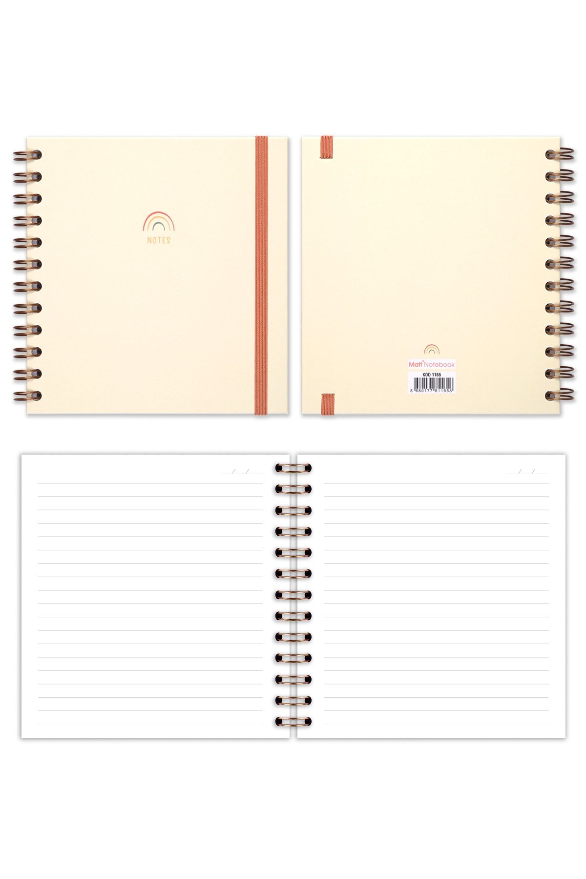 Matt Notebook-15x15 Cm Square Set of 2 Spiral Striped Undated Notepad Rainbow 8