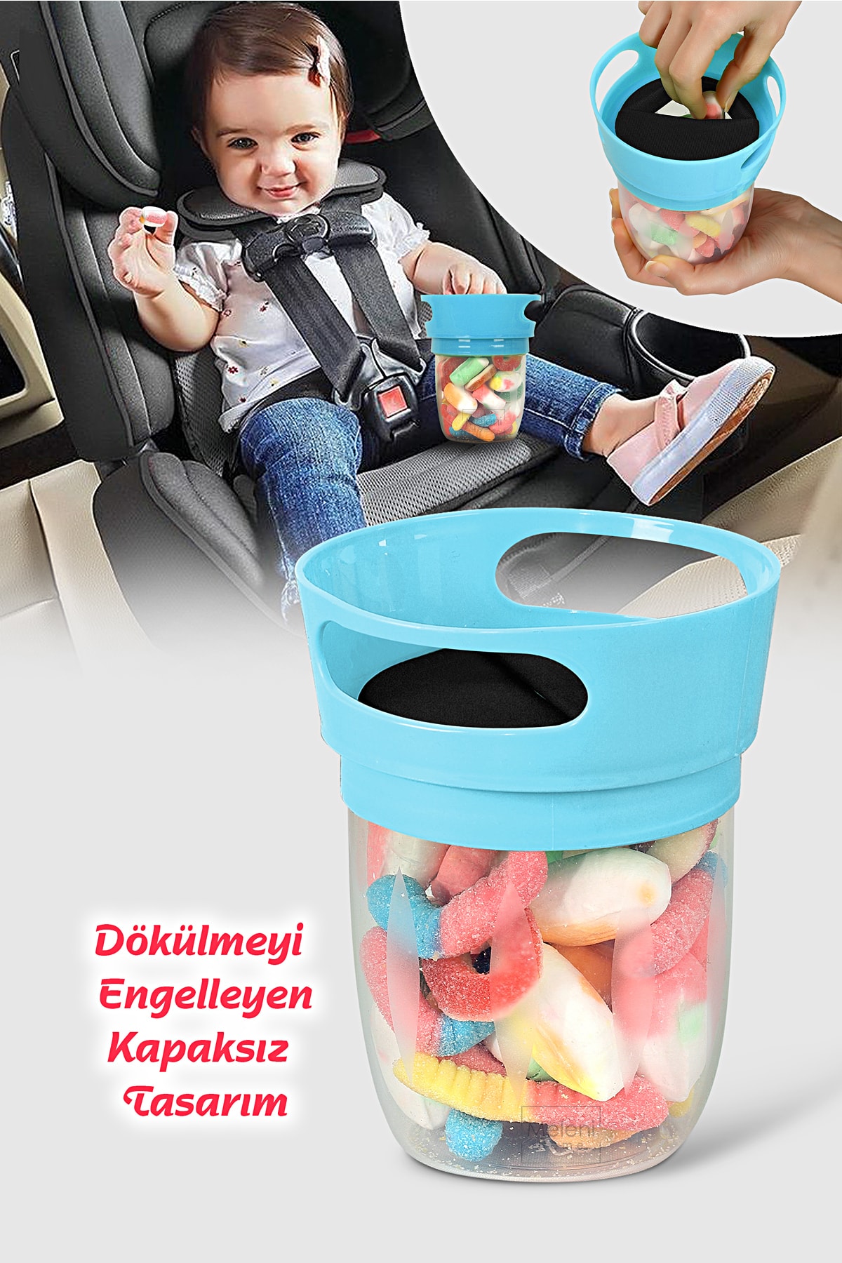 Meleni Baby Dökülmeyi Önleyen Atıştırma Bardağı - Çocuk Beslenme Mama Kabı Mavi