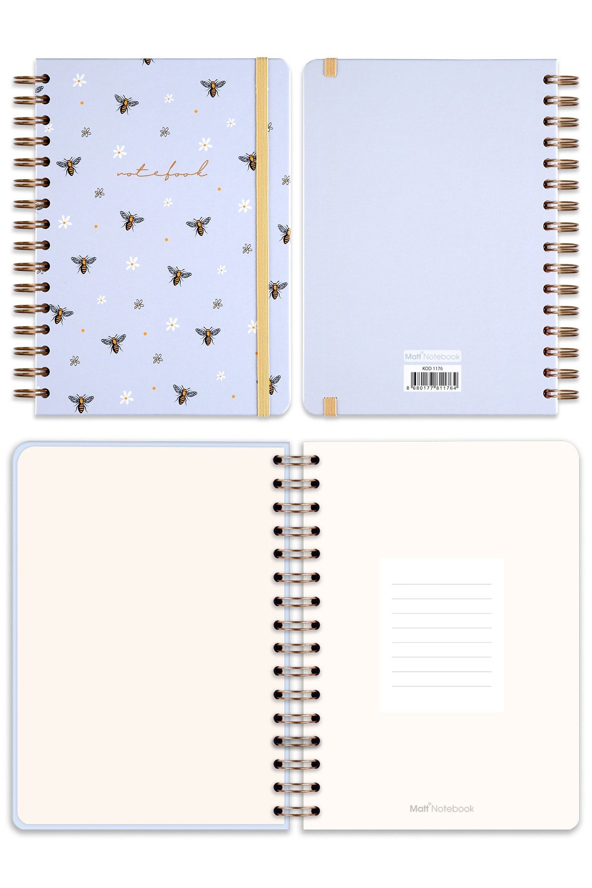 Matt Notebook-A5 15x21 Cm Spiral Elastic Punctat Blocnotes Nedatat Albină 5