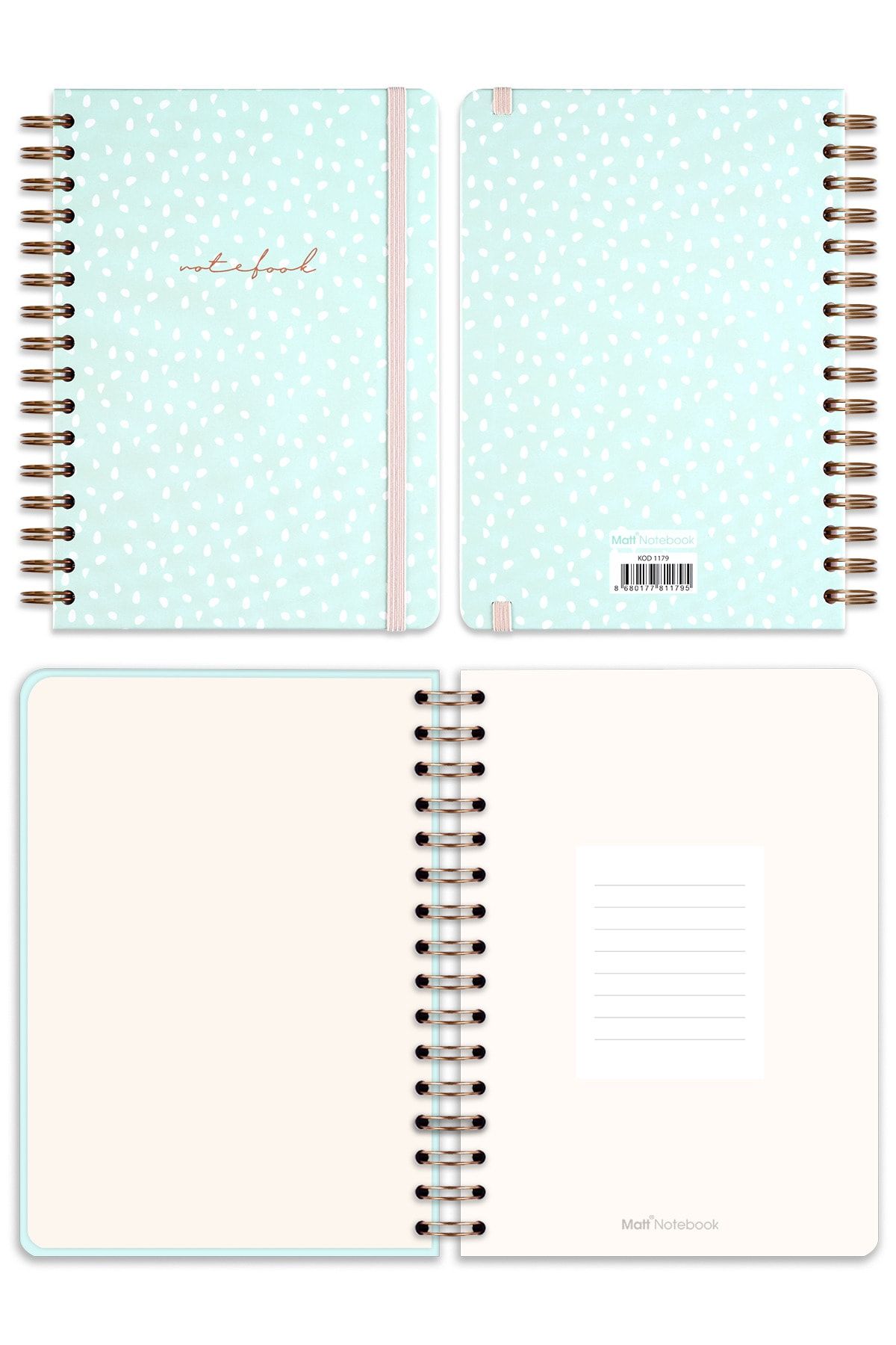 Matt Notebook-دفتر مقاس A5 مقاس 15 × 21 سم ذو مربعات مطاطية حلزونية غير مؤرخة باللون الأخضر 6