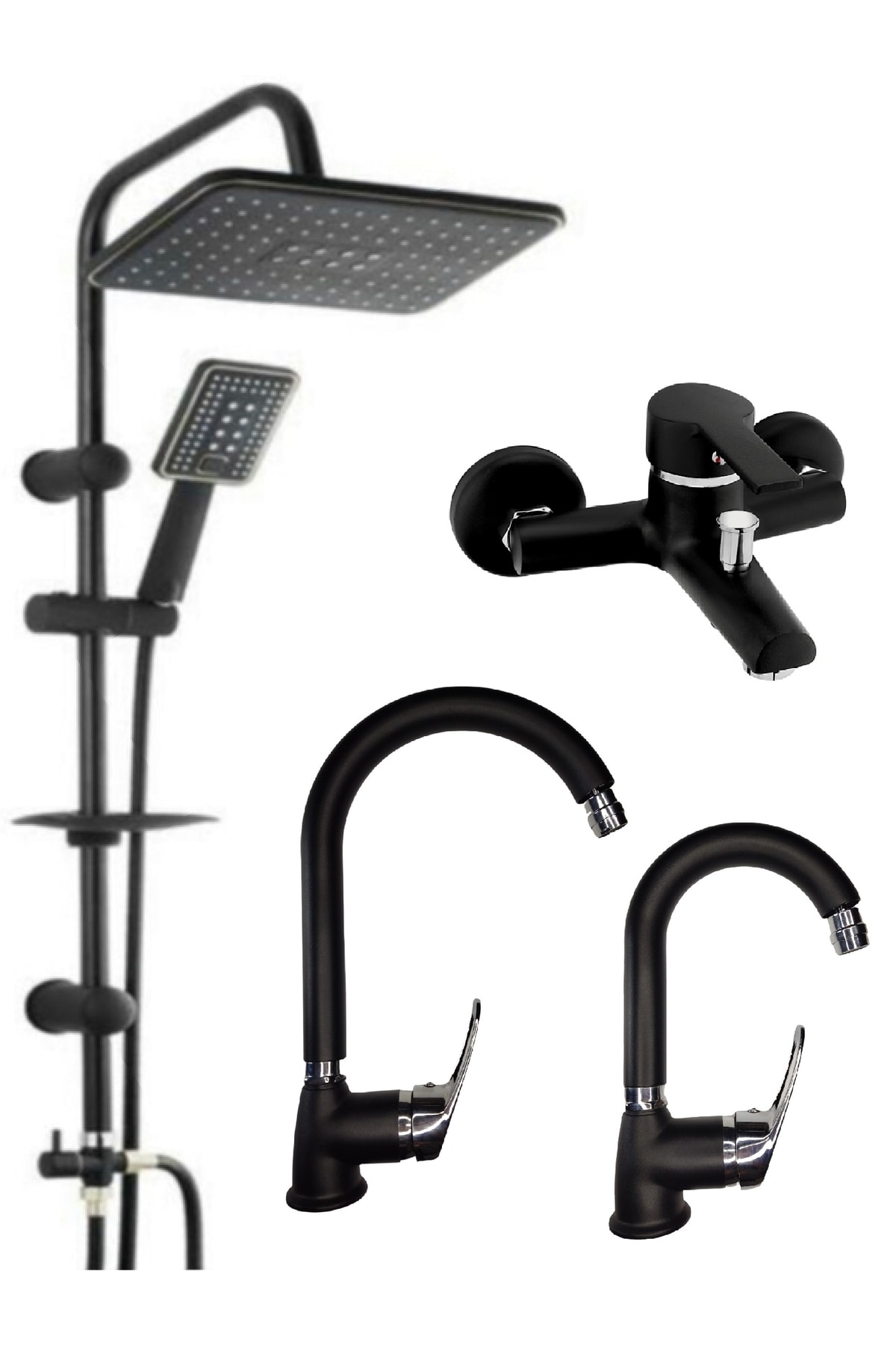 Black Chrome 4-Piece Full Set Robot Shower Bath Mixer Bathroom Sink and Kitchen Sink Faucet Faucet
