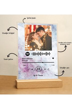 Kişiye Özel Fotoğraflı Spotify Qr Şarkı Barkodlu Masaüstü Plak 17x10cm oh1195