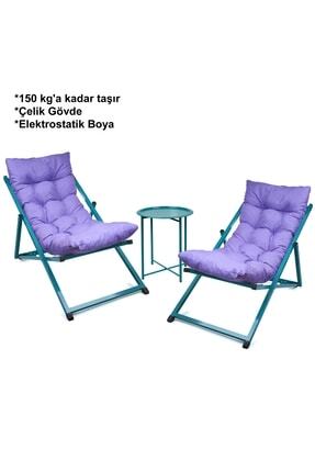 HUNDEMİR Minderli - Tosty Şezlong Seti Katlanır Ikili Set - 2 Şezlong 1 Sehpa