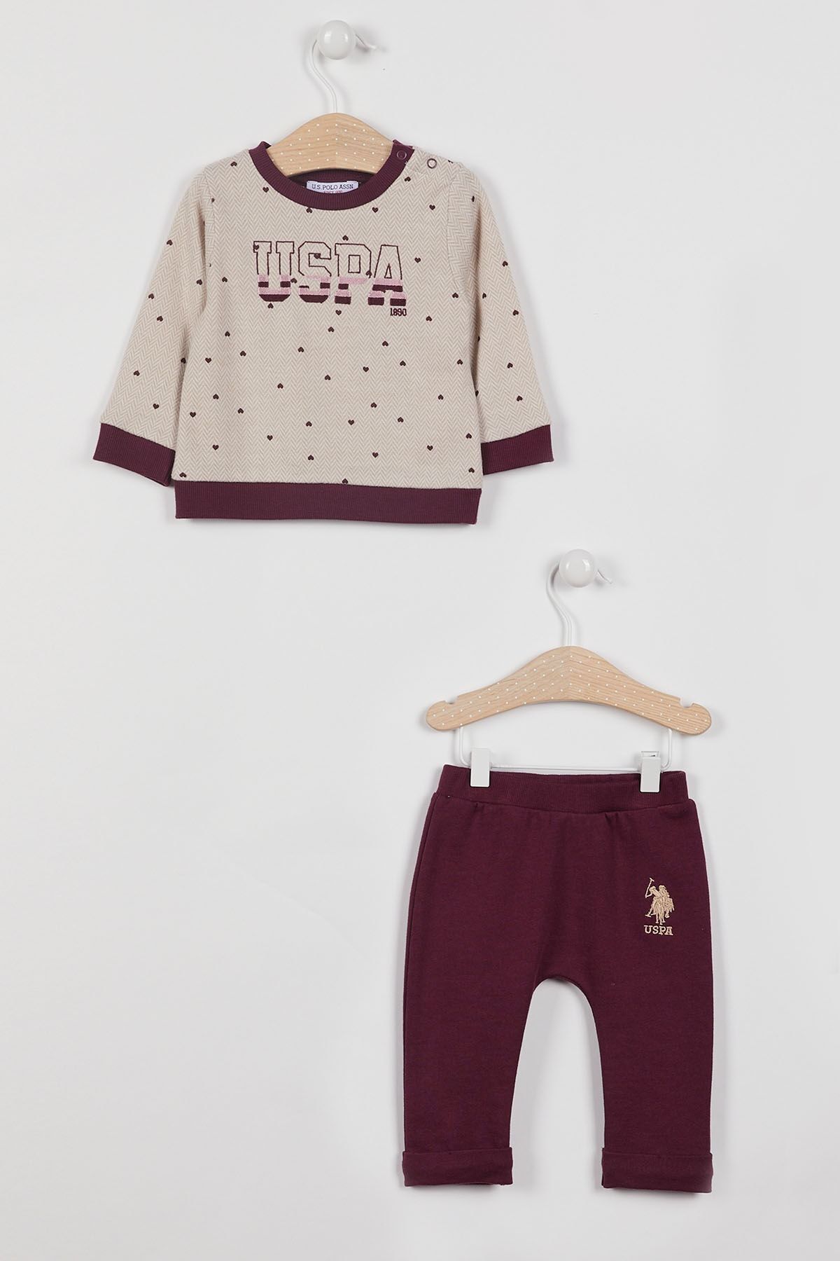 U.S. Polo Assn. پایه. ست لباس ورزشی آستین بلند دخترانه بژ با مجوز Polo Assn