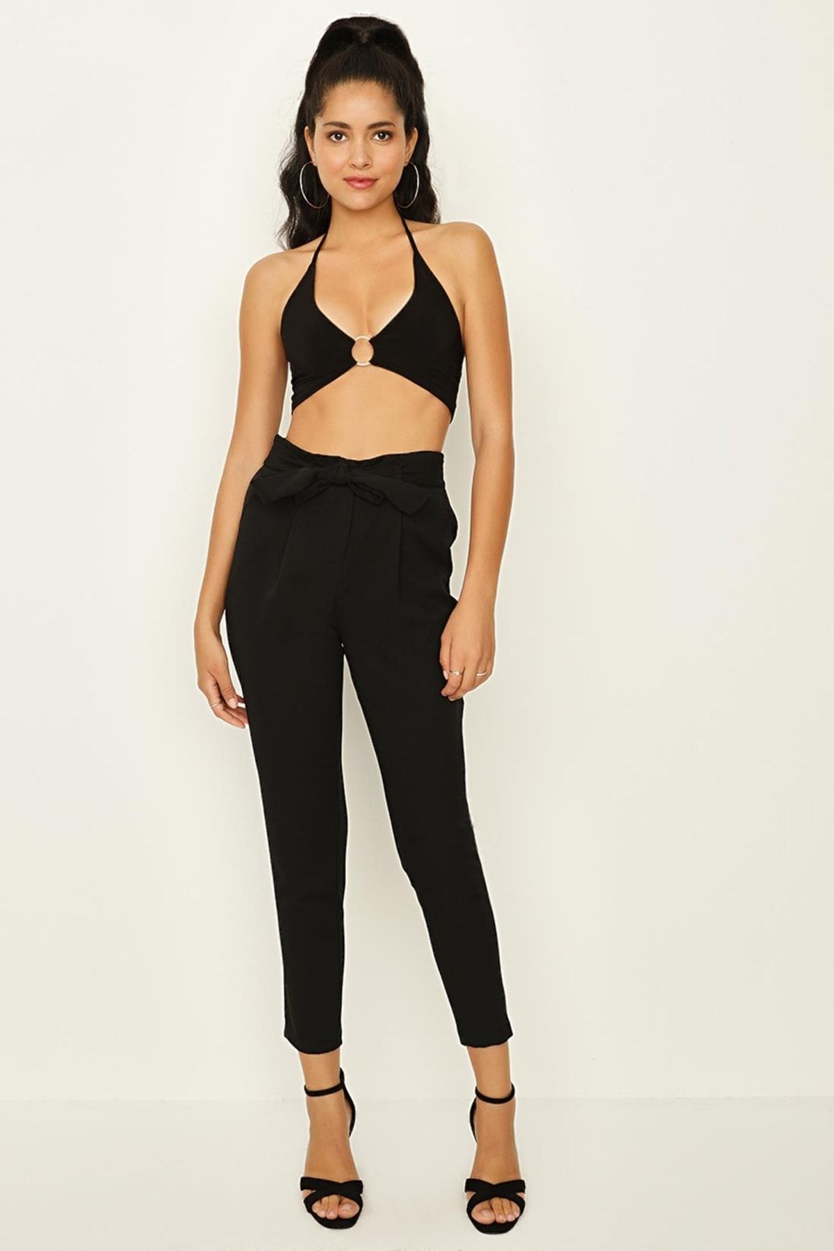 Select Moda Pantaloni Țigară De Damă Cu Centură Neagră Până La Gleznă Femeie - 34