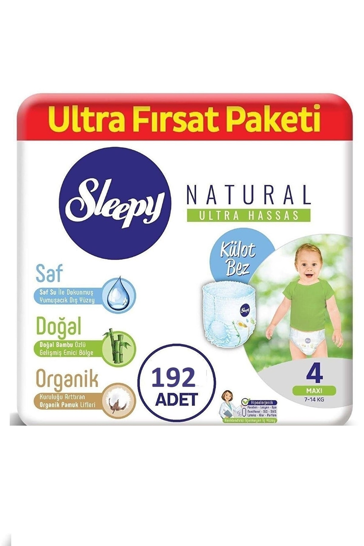 Sleepy Natural Külot Bebek Bezi 4 Numara Maxi Ultra Fırsat Paketi 192 Adet