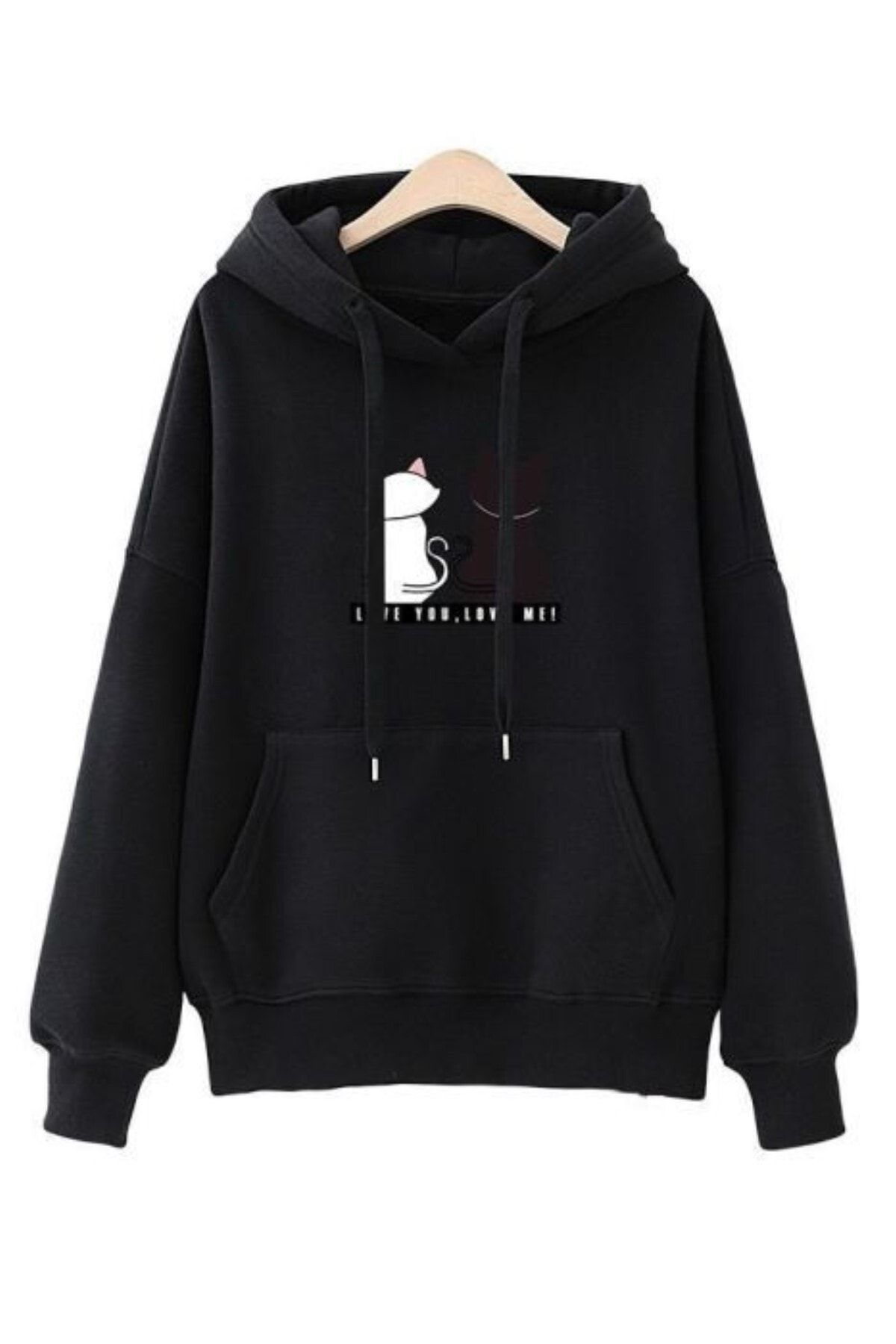 MODAGEN Czarna Bluza Oversize Unisex Z Nadrukiem Kota Unisex - S
