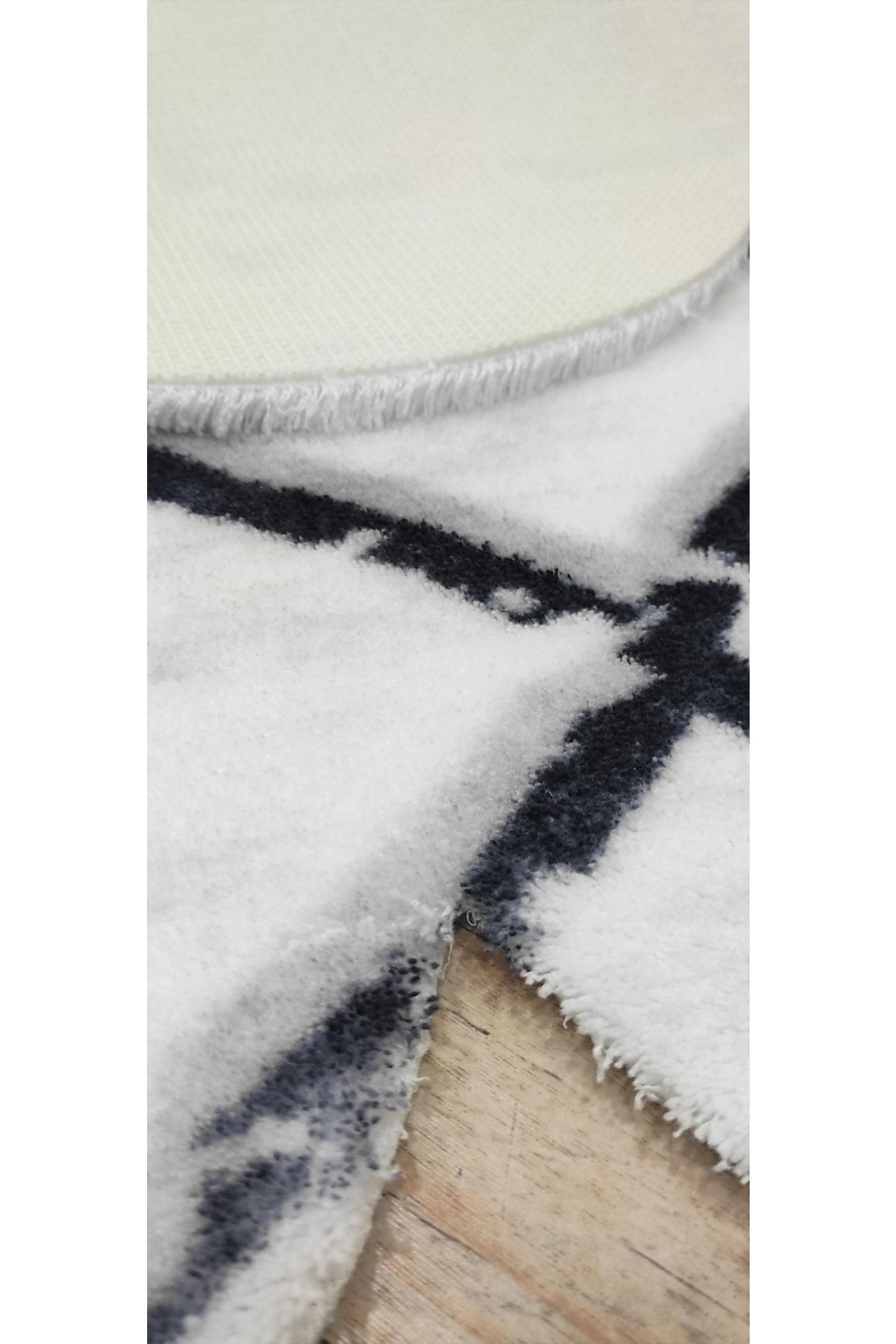 Balat Halı Raschel Carpet Gri Geometrik Desen Uzun Tüylü Peluş Kaymaz Taban 2'li Lazer Kesim Banyo P TB11660