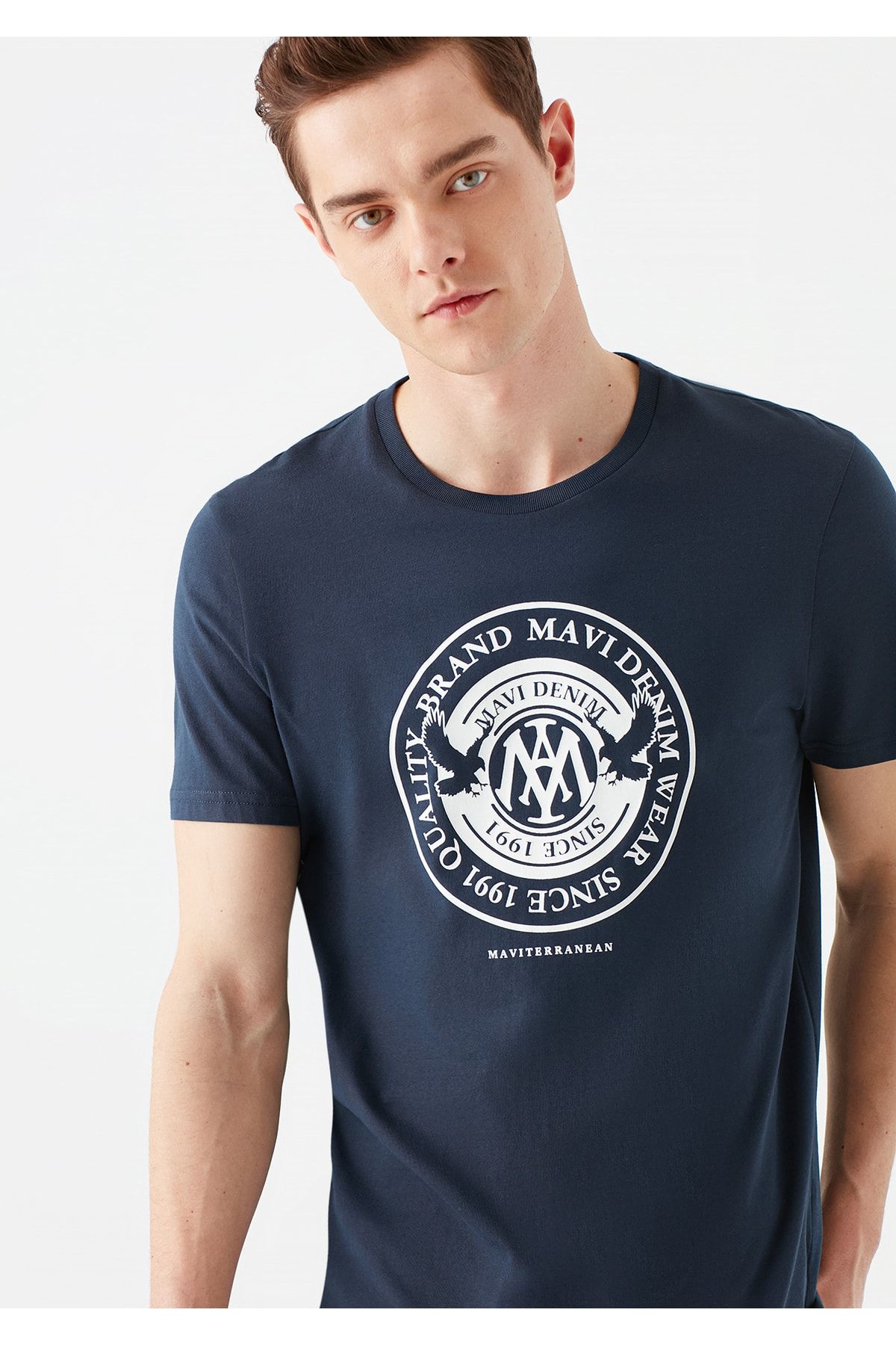 تی شرت مردانه با چاپ لوگو رنگ آبی از برند ماوی Mavi (برند ترکیه)