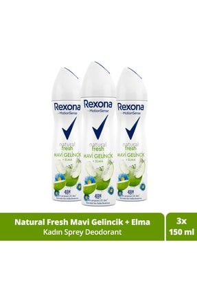 Kadın Sprey Deodorant Natural Fresh Mavi Gelincik Elma 150 ml X3 SET.UNİ.125