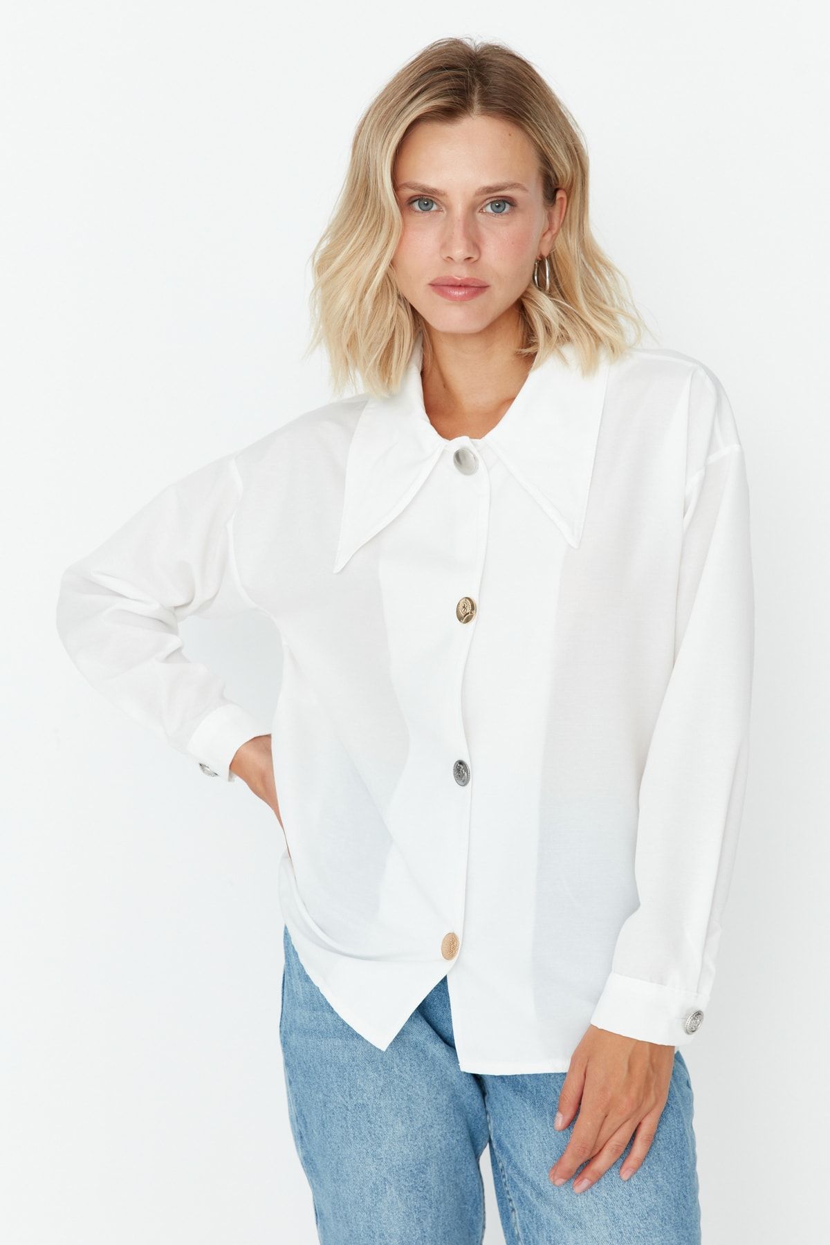 Trendyol Collection Hemd Ecru Regular Fit Fast ausverkauft
