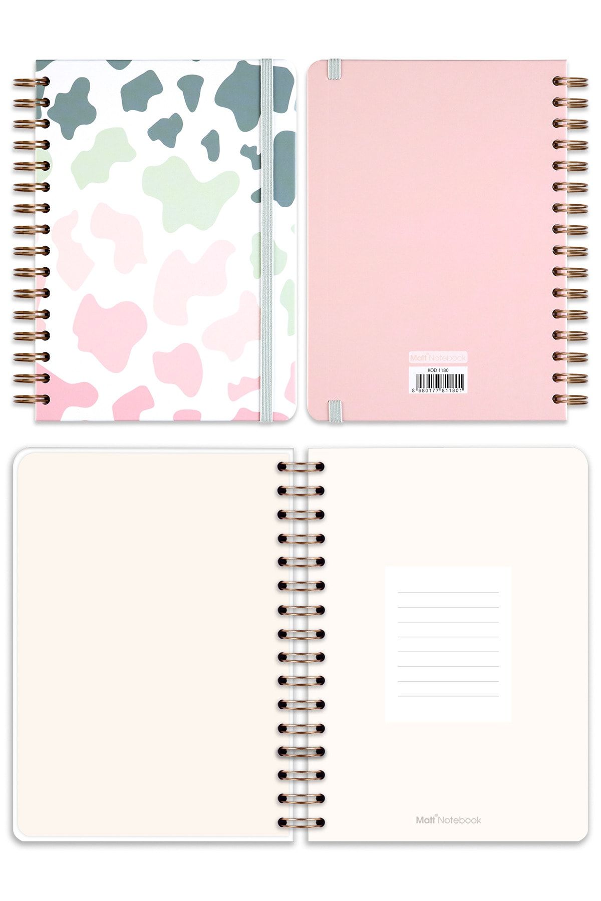 Matt Notebook-A5 15x21 Cm Spiral Elastic Checkered Undated Notebook Cow 6