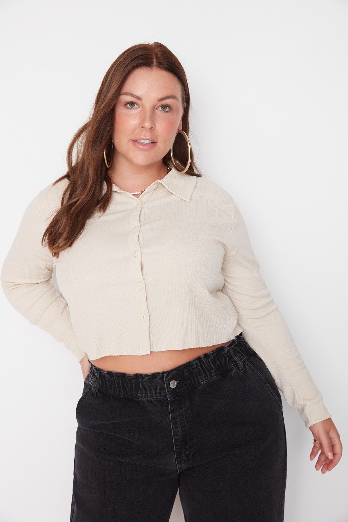 Trendyol Curve Große Größen in Bluse Beige Regular Fit Fast ausverkauft