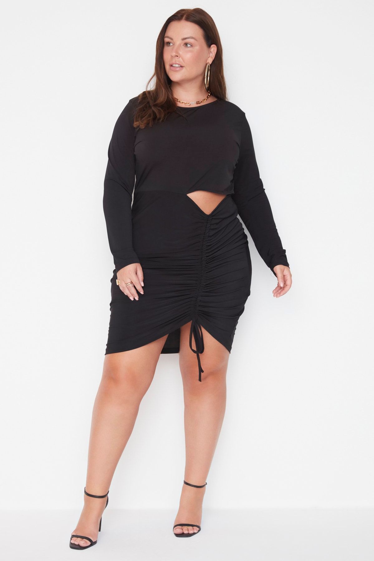 Plus size black smock dress sale