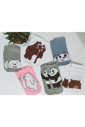 6'lı Ayı Ve Panda Desenli Neşeli Sevimli Desenli Patik Çorap DESENLİ
