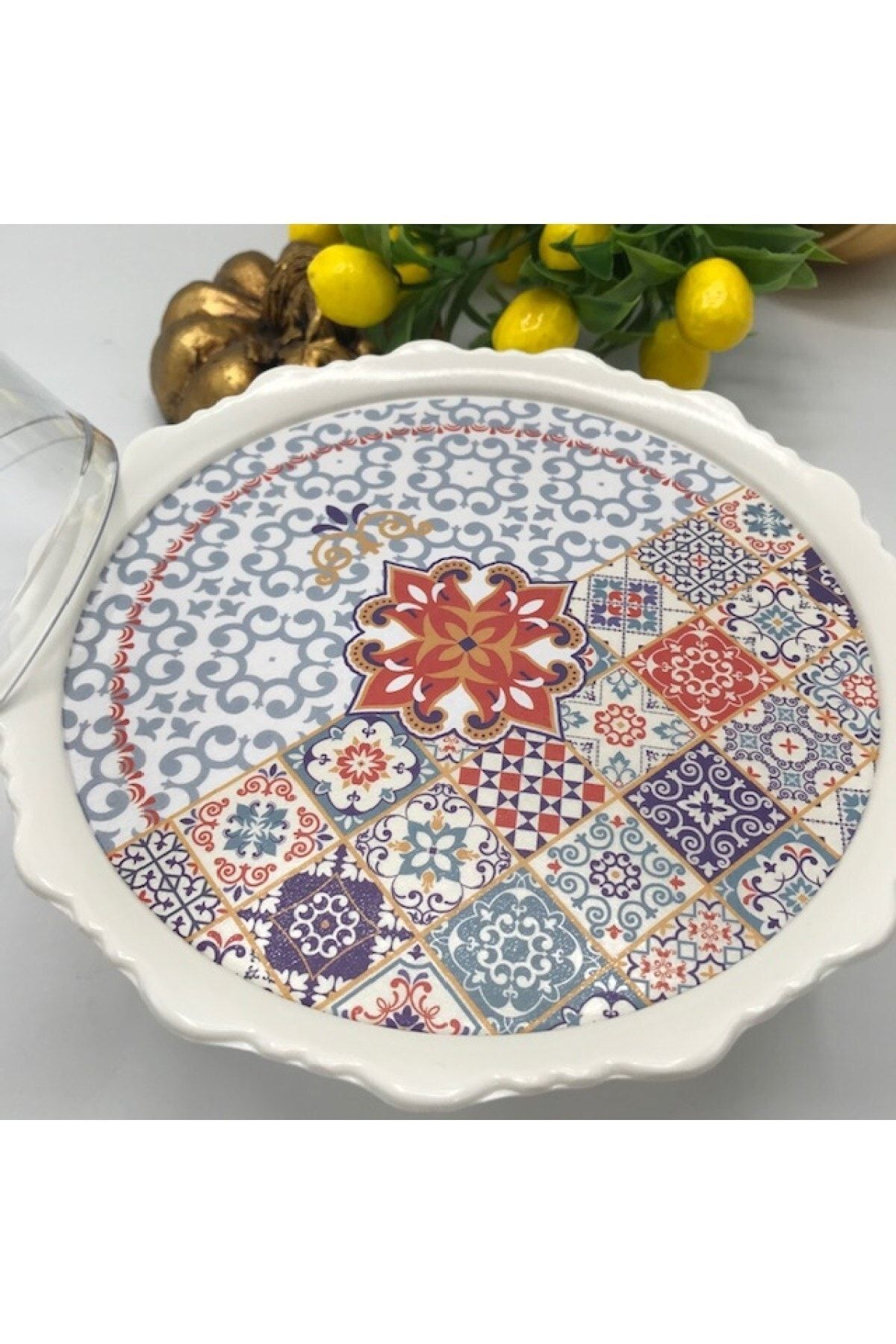 ToMorza Melamin Kapaklı Mini Desenli Kek Fanus (19 Cm)