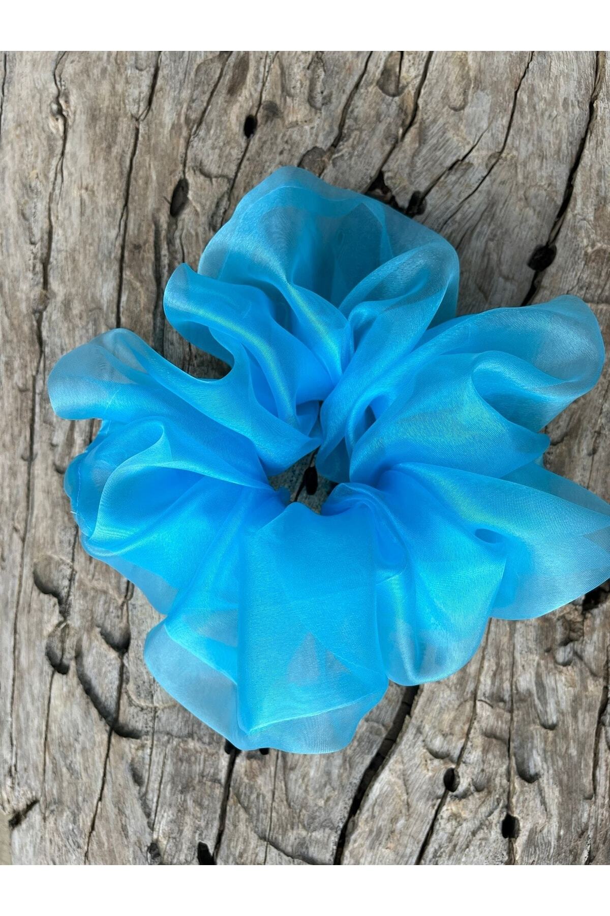 RED FOX KB-1.Cality Blue Organza Scrunchie Fabric Bagel Catarama de marime mari 2