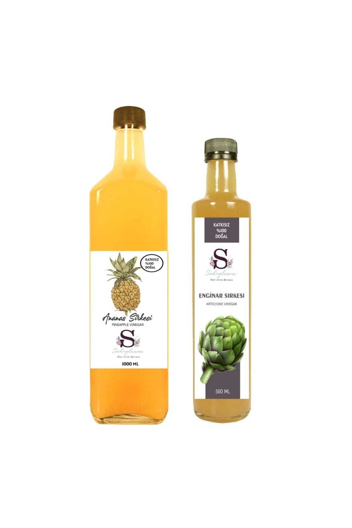 Süheylaana Dogal Ananas Sirkesi 1000 Ml Ve Dogal Enginar Sirkesi 500 Ml