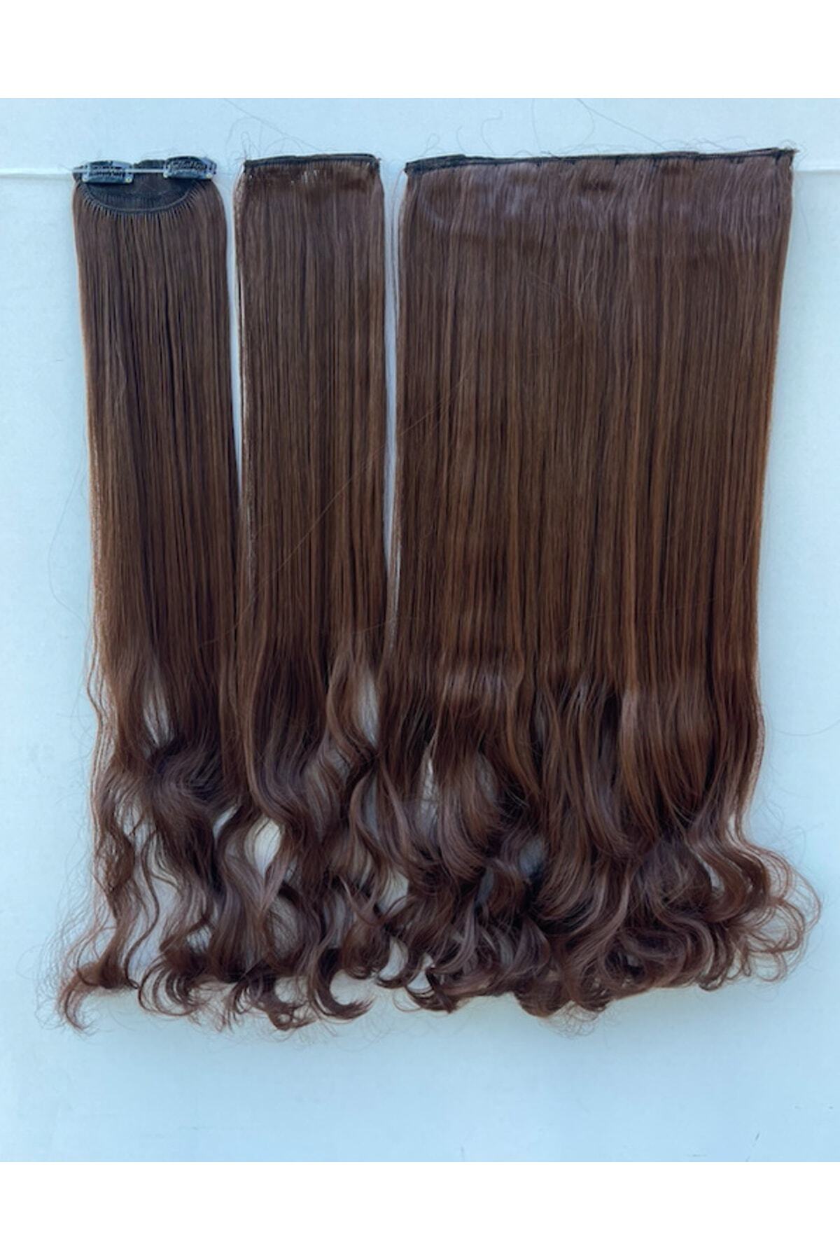 8 Kadına Dair Herşey Kestane Su Dalgalı Uzun Yarım Ay Saç – 3 Parça Çıt Çıt 75cm. 220 Gr. Vıp Serı No:8b