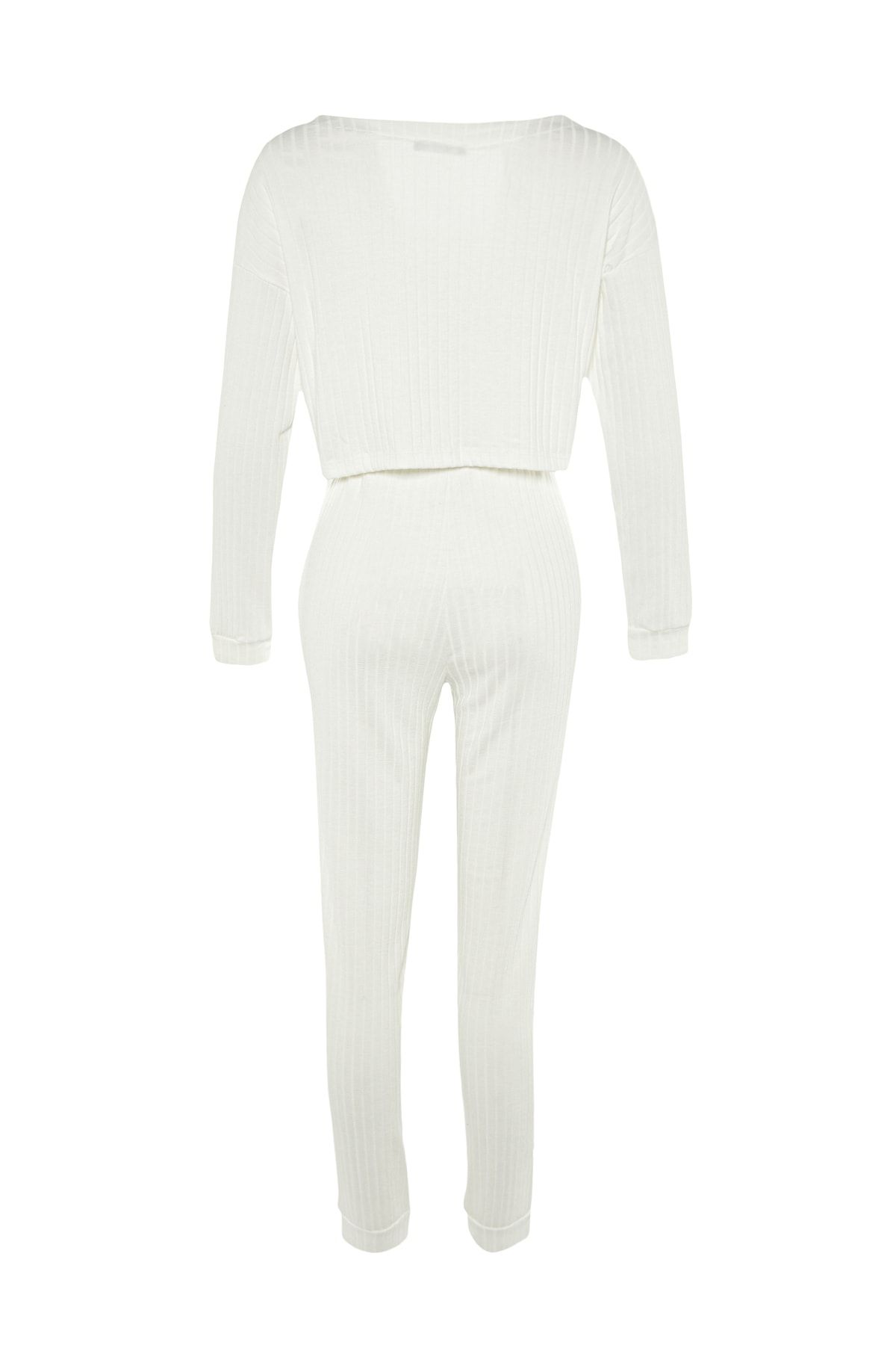 Trendyol Collection-Ecrufarbenes, besticktes Strick-Pyjama-Set aus schnurgebundener Baumwolle THMAW22PT0511 8
