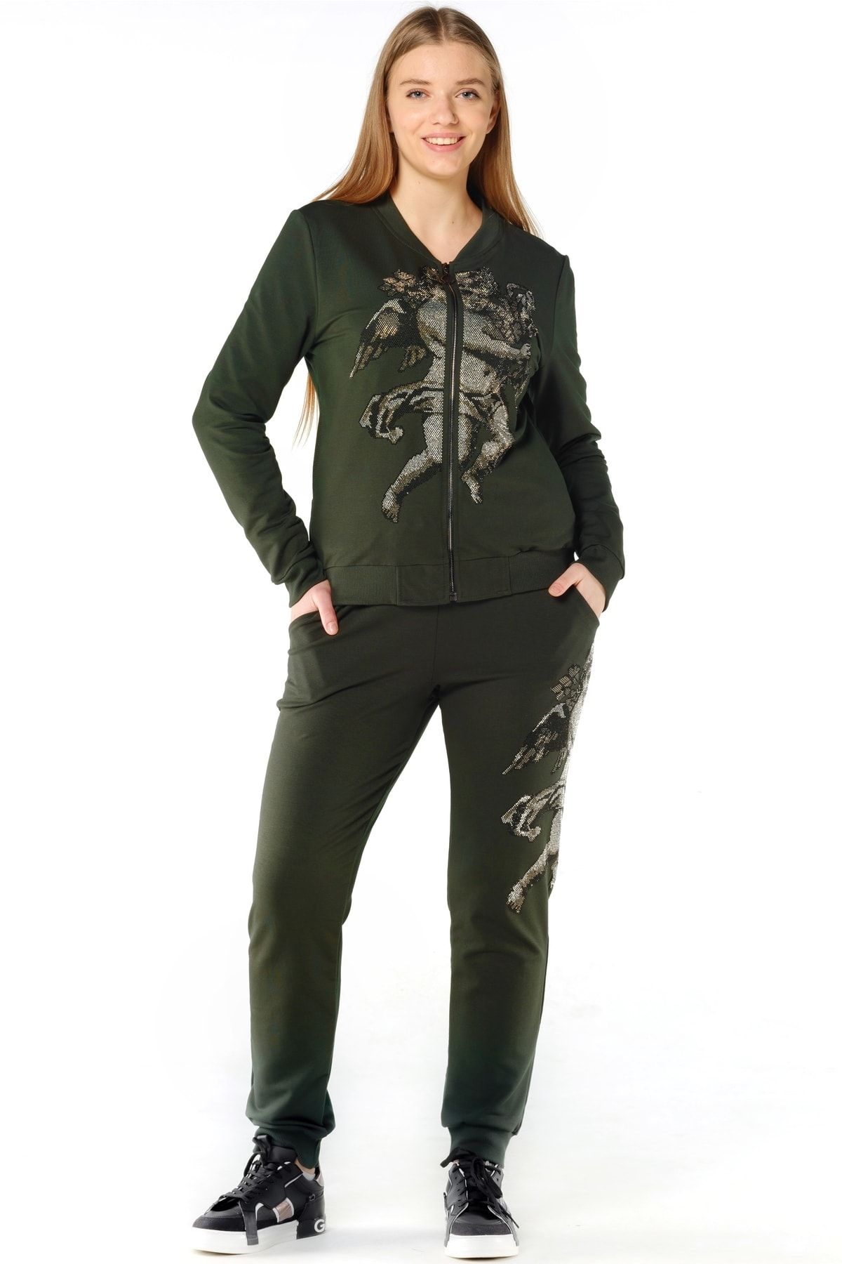 Army green top tracksuit womens