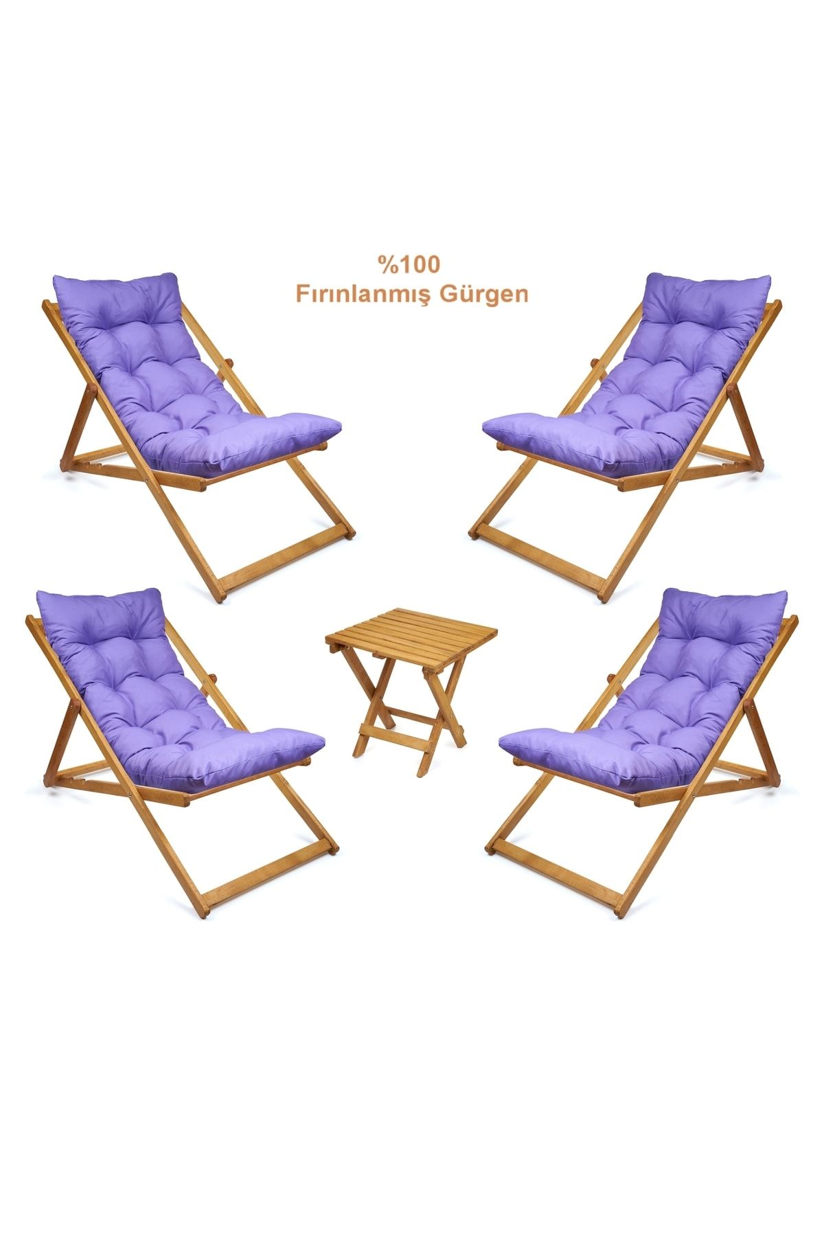 صندلی کمپ بنفش کمپینگ Misty Sezlonk مجموعه Balcone Set Tosing 4 Sezlont 1Sehpa  HUNDEMİR