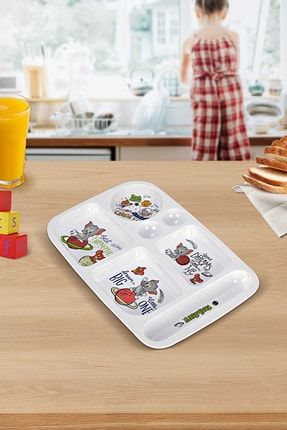 7 Bölmeli Lisanslı Tom & Jerry Bebek Mama Tabağı - Melamin Kahvaltı Yemek Tabağı MCH-319