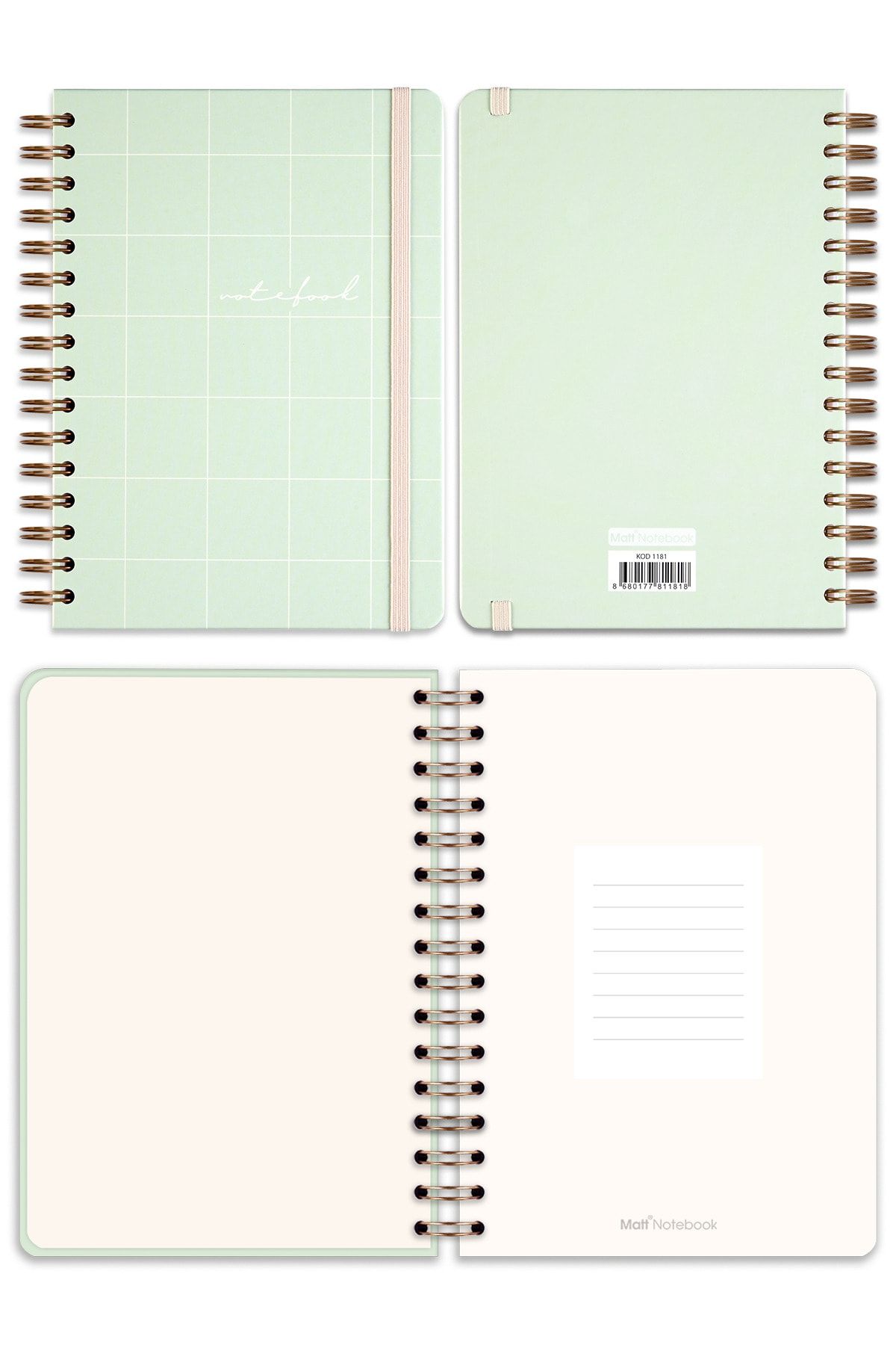 Matt Notebook-A5 15x21 Cm Spiral Elastic Lined Undated Notebook Green 5