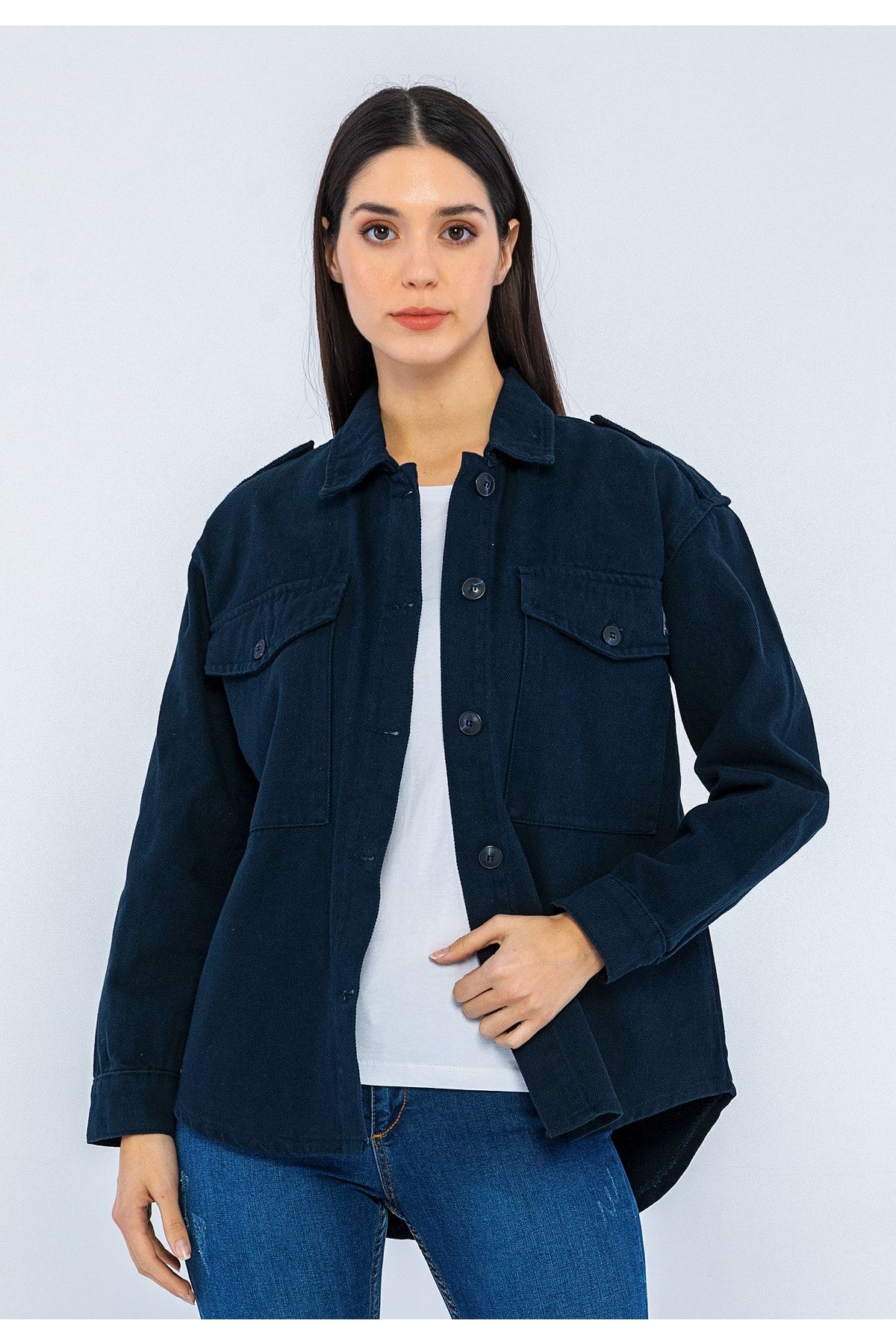 Giorgio Di Mare Women s Navy Blue Pocket Detailed Canvas Jacket