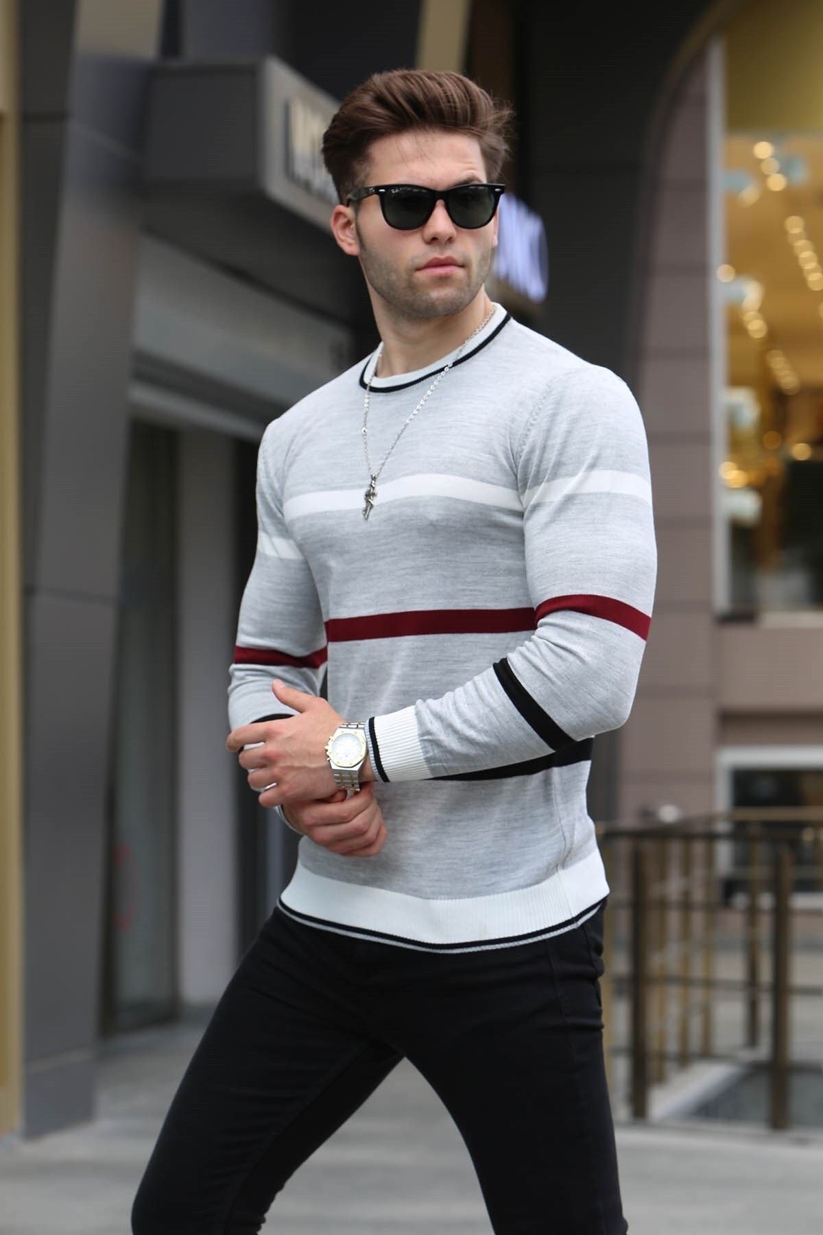 Madmext Pullover Grau Regular Fit