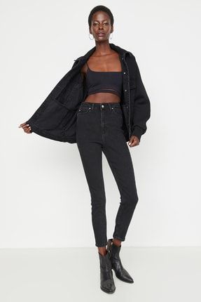 Siyah Yüksek Bel Skinny Jeans TWOAW22JE0368