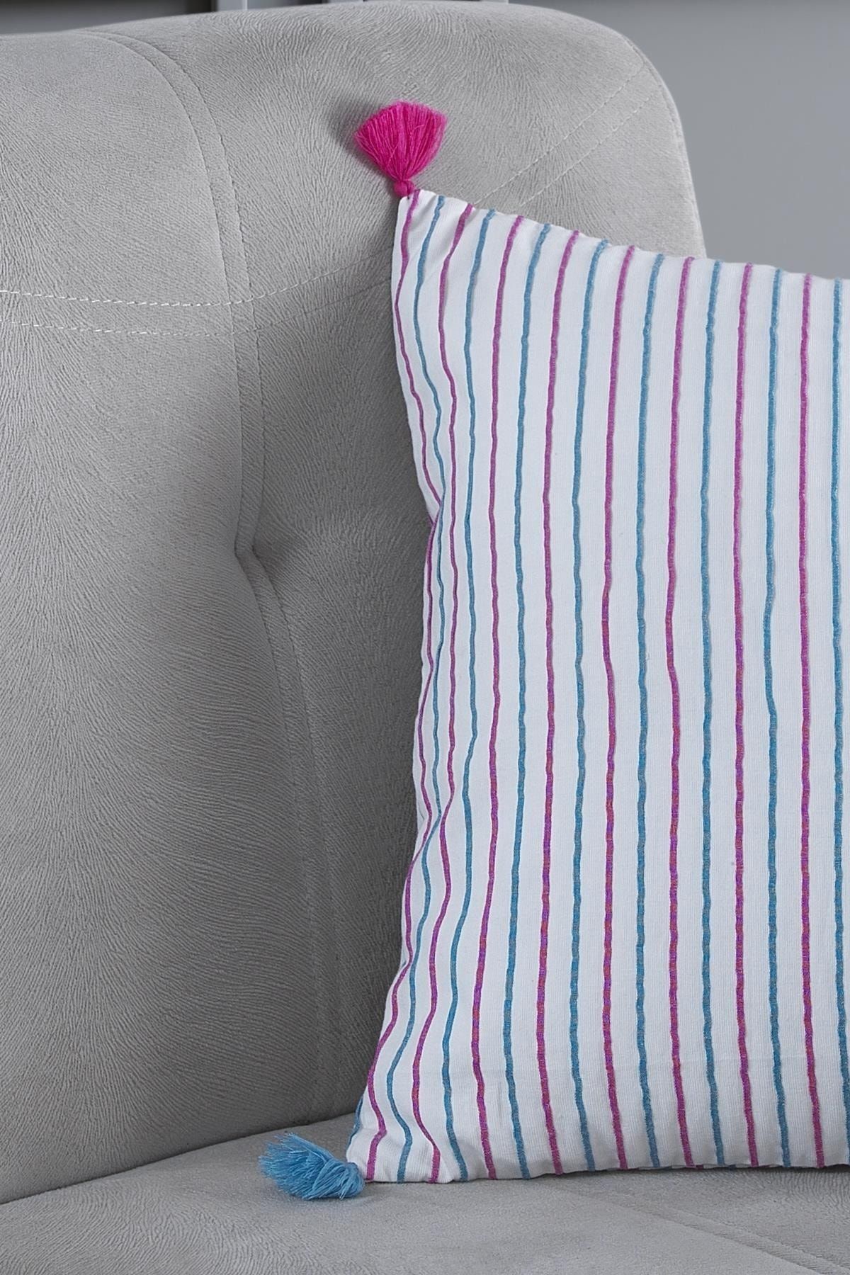 MaisonArt Dekorativer Kissenbezug mit Pompons, Einzelbett, 100 % Baumwolle,  44 x 44 cm - Trendyol