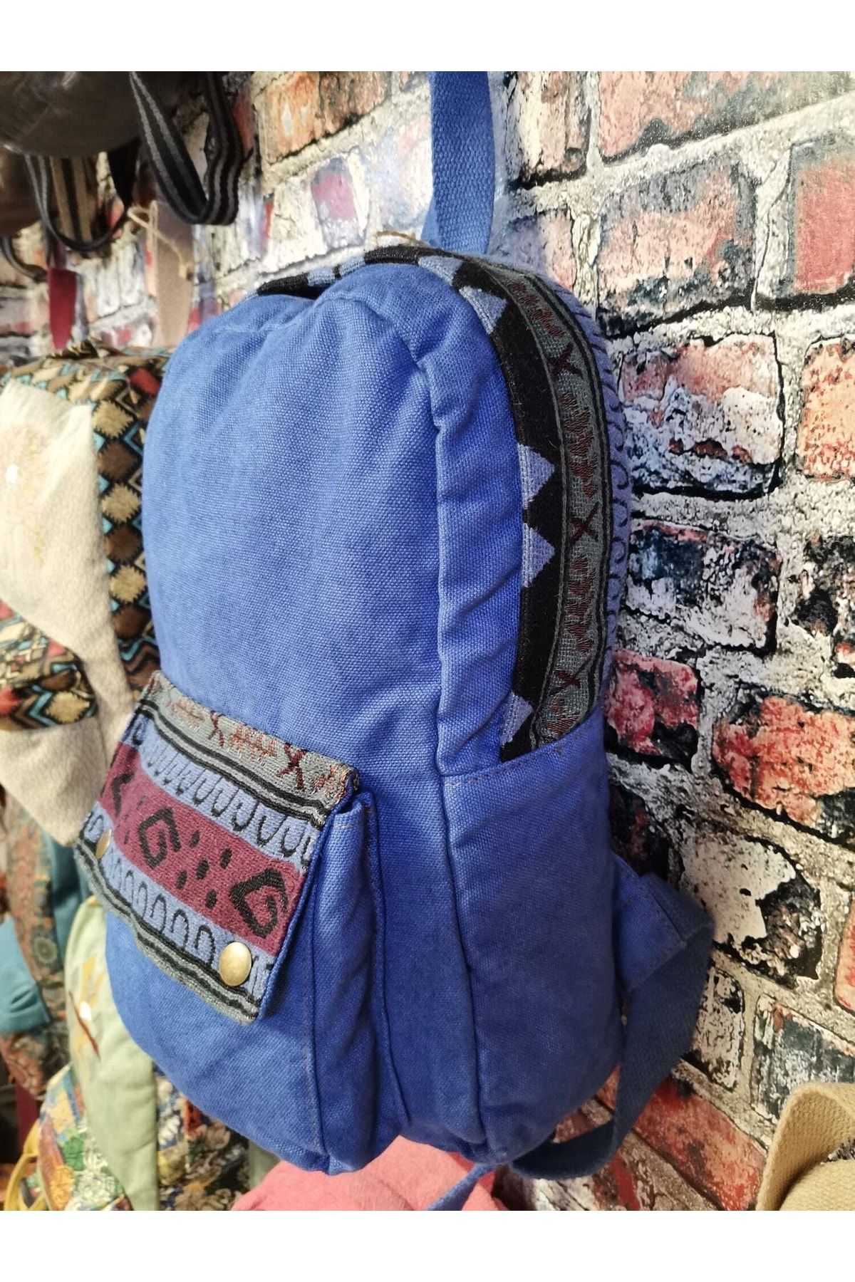 Denim backpack top with patches