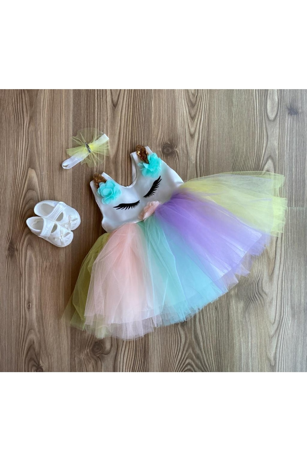 Cherub Petite Ponpon Baby 4 Lü Kız Bebek Mevlüt Elbisesi Renkli Tütü Elbise Unicorn