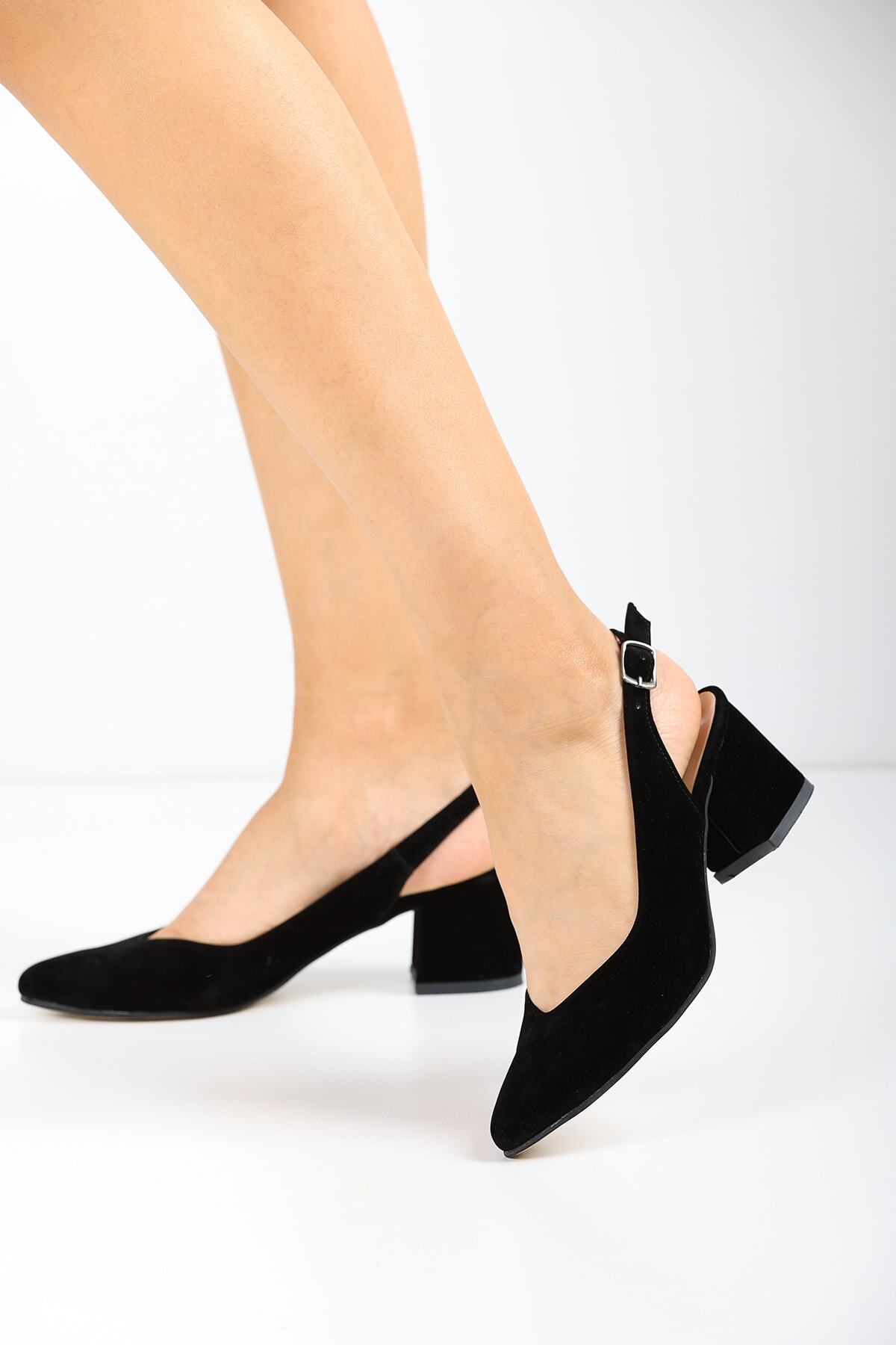 OPSLET-Pantofi cu toc clasic de 5 cm pentru femei din piele întoarsă neagră 7115 3