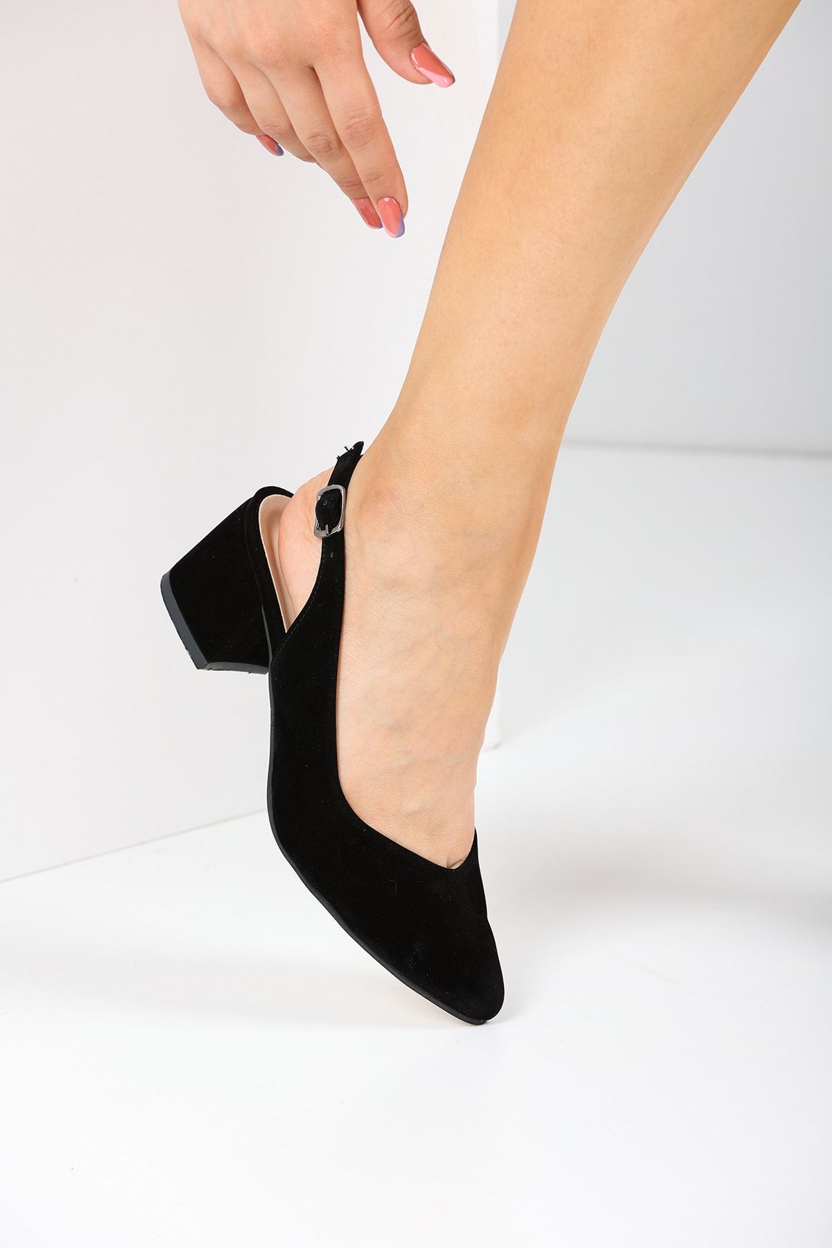 OPSLET-Pantofi cu toc clasic de 5 cm pentru femei din piele întoarsă neagră 7115 4