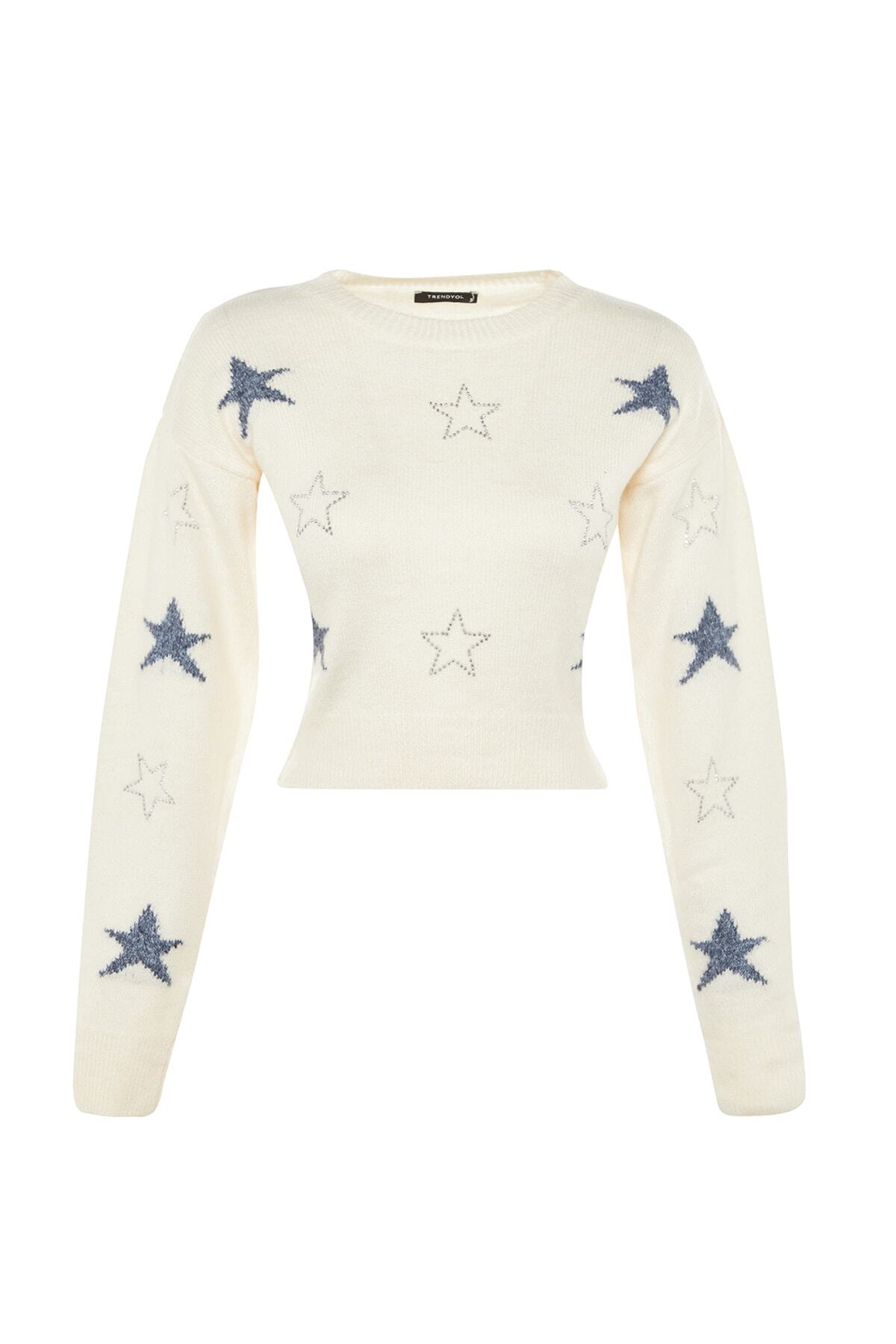 Trendyolmilla  Ekru Yılbaşı Temalı Crop Yumuşak Dokulu Triko Kazak TWOAW23KZ01569 - Görsel 8