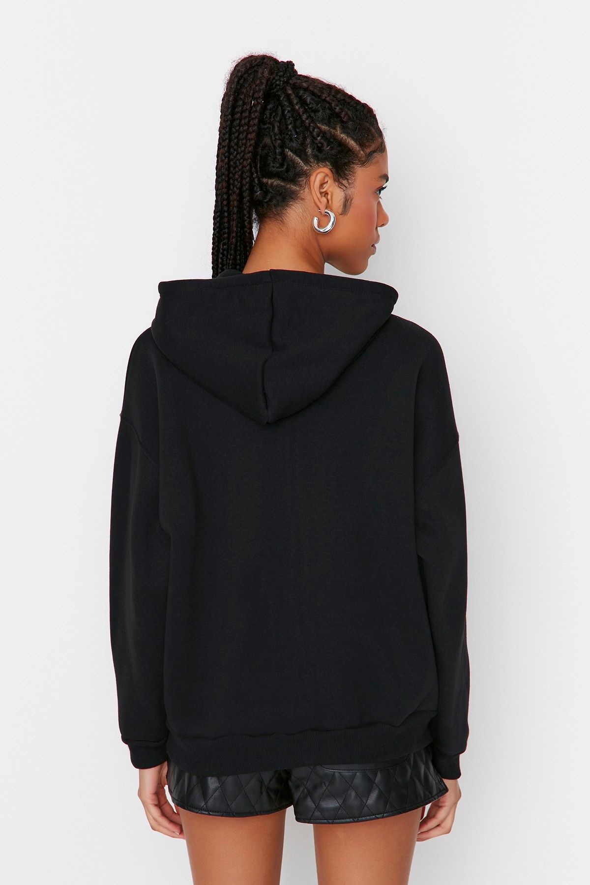 Trendyol Collection-Schwarzes Oversize-Sweatshirt mit Kapuze und Reißverschluss, dickem Fleece innen, Strick TWOAW22SW0677 5