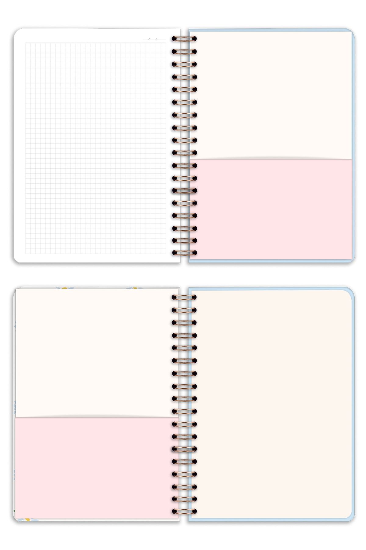 Matt Notebook-17x24 Cm Elastic Spiral Hard Cover Notebook Checkered Daisy 7