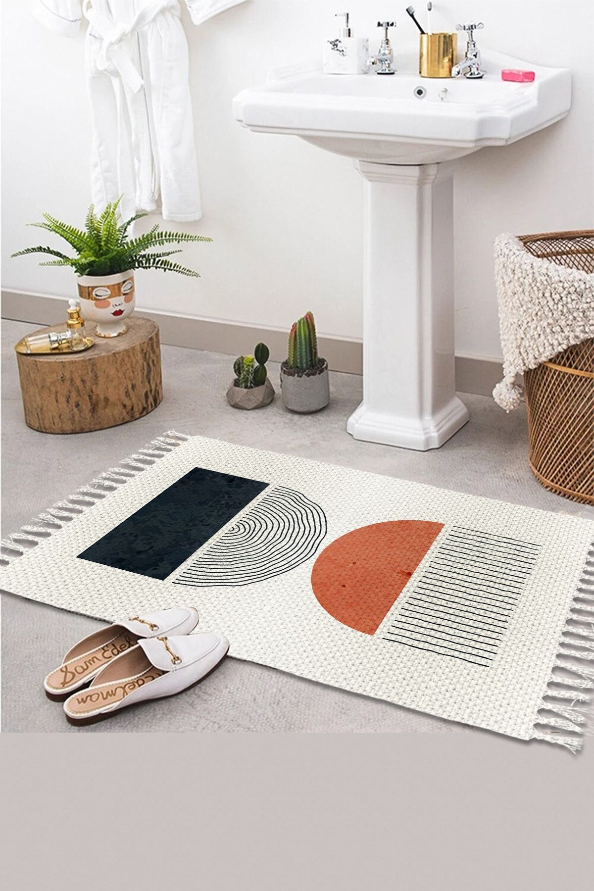 Osso Halı Osso Desenli Yıkanabilir Modern Tekli Banyo Paspası Halı Vintage Dokuma Kilim 50x80cm Byns-15