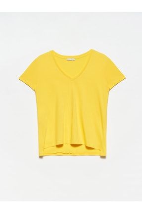 3470 V Yaka Basic T-shirt-sarı 101A03470