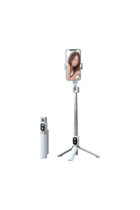 Bluetooth Selfie Çubuğu Profesyonel Çok Fonksiyonlu Tripodlu Kumandalı Katlanabilir Metal CPCS/P60Plus-Işıklı-SELFİE-BEYAZ
