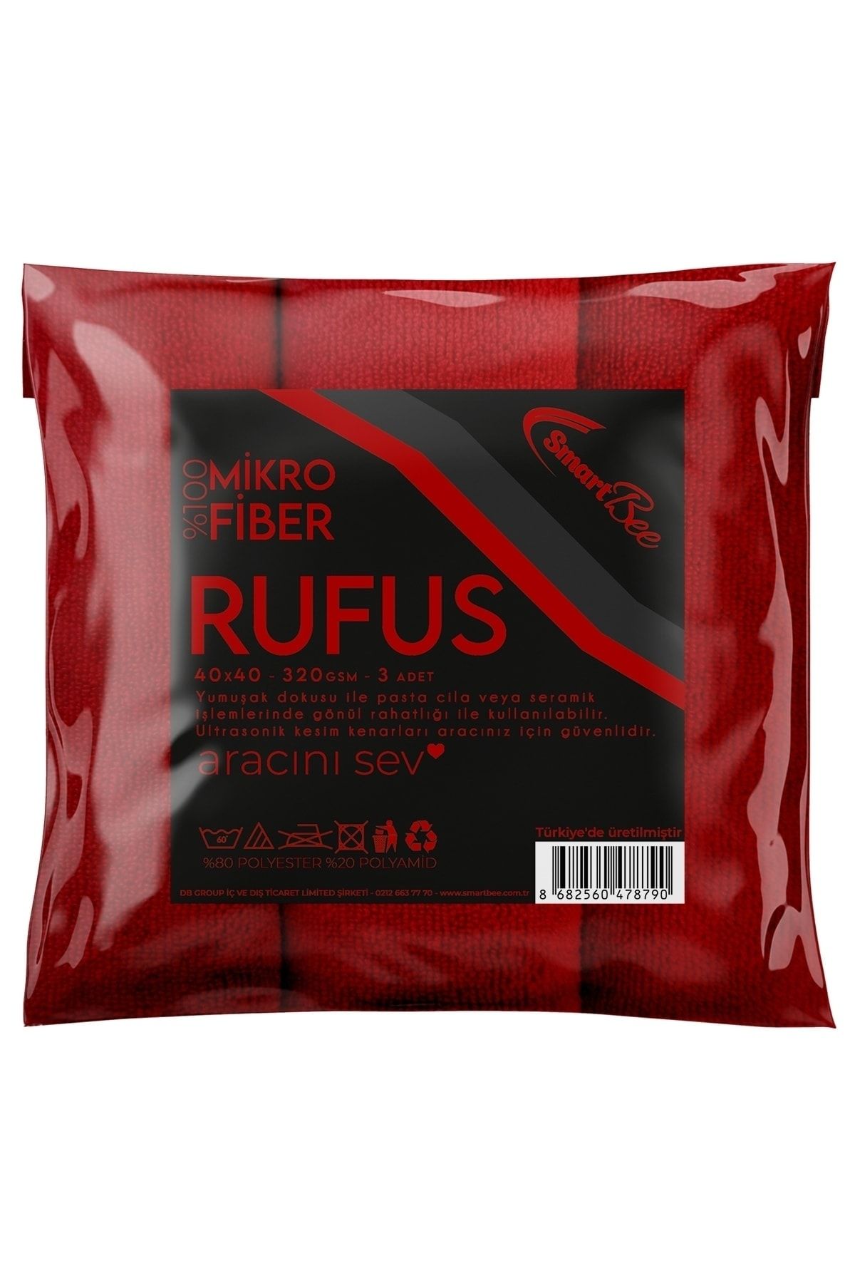 Rufus 3'lü Mikrofiber Lazer Kesim Cila Bezi 40x40 320gsm - Kırmızı Smb215