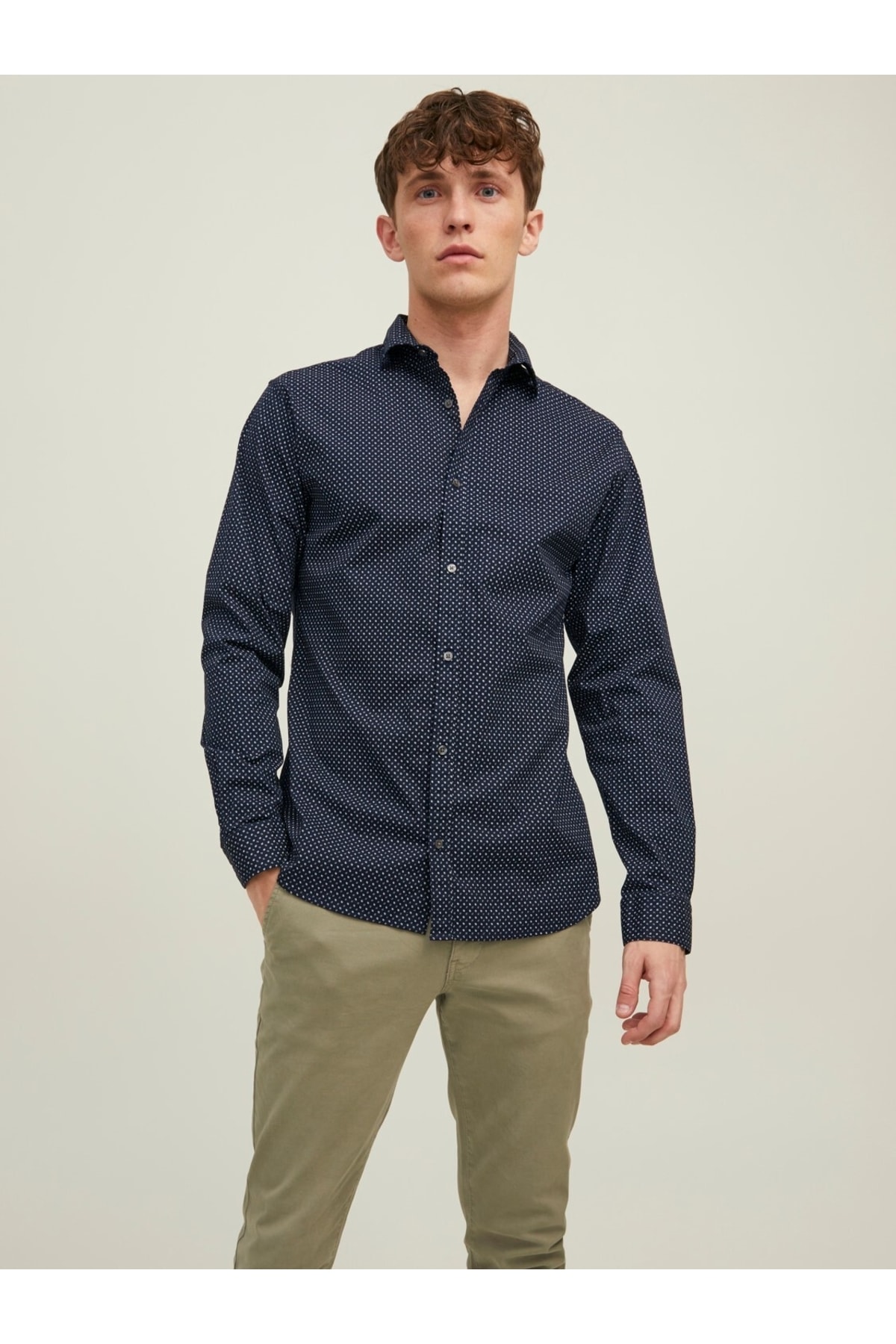 پیراهن جک اند جونز مردانه پنبه - الاستین آبی سرمه ای  راسته Regular/رگولار    بیسیک Daily/روزانه | Jack & Jones 12215450 - تصویر 6