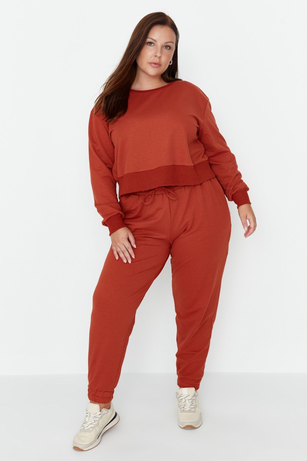 Trendyol Curve Plus Size Sweatpants Red Loose Trendyol