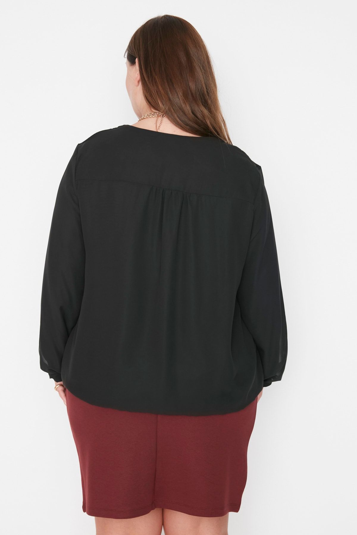 Trendyol Curve-Schwarze Chiffon-Webbluse TBBAW23AF00078 5