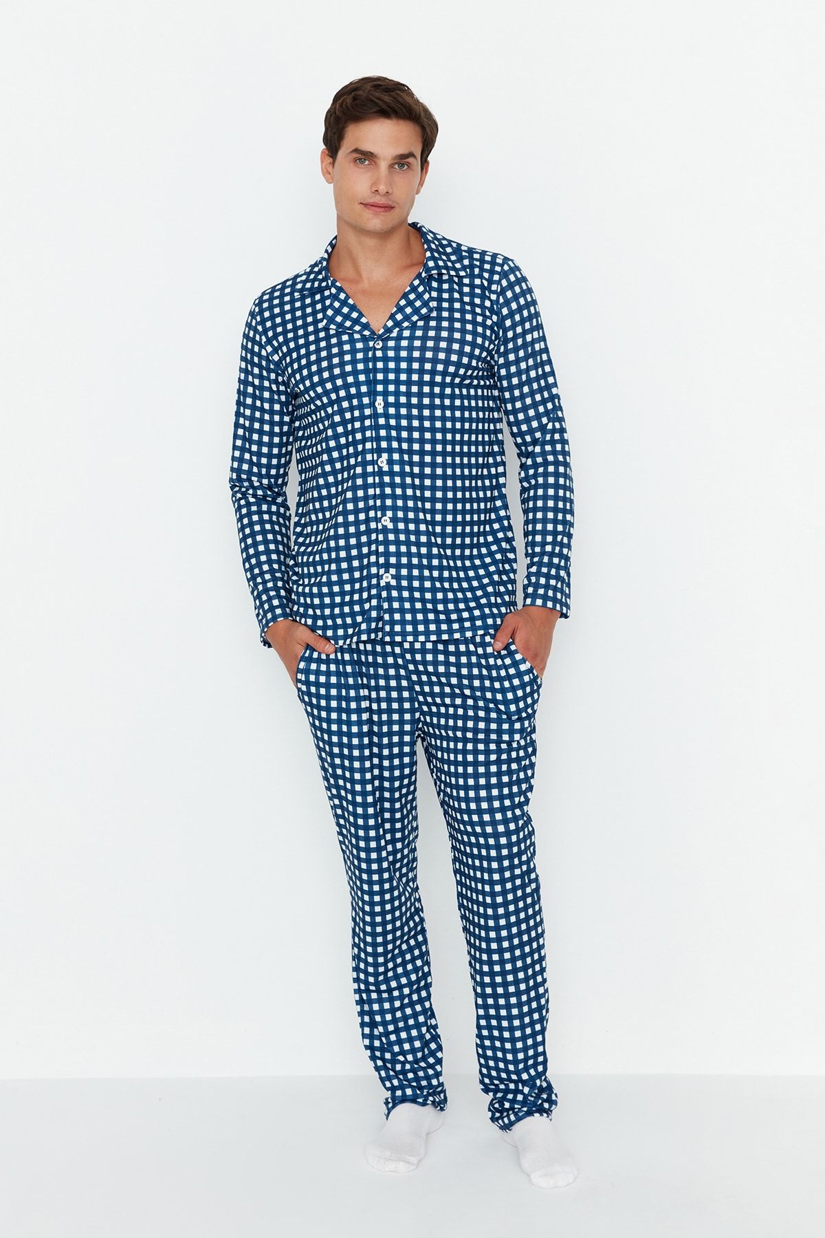 Trendyol Collection Pajama Set - Blue - Dobby - Trendyol