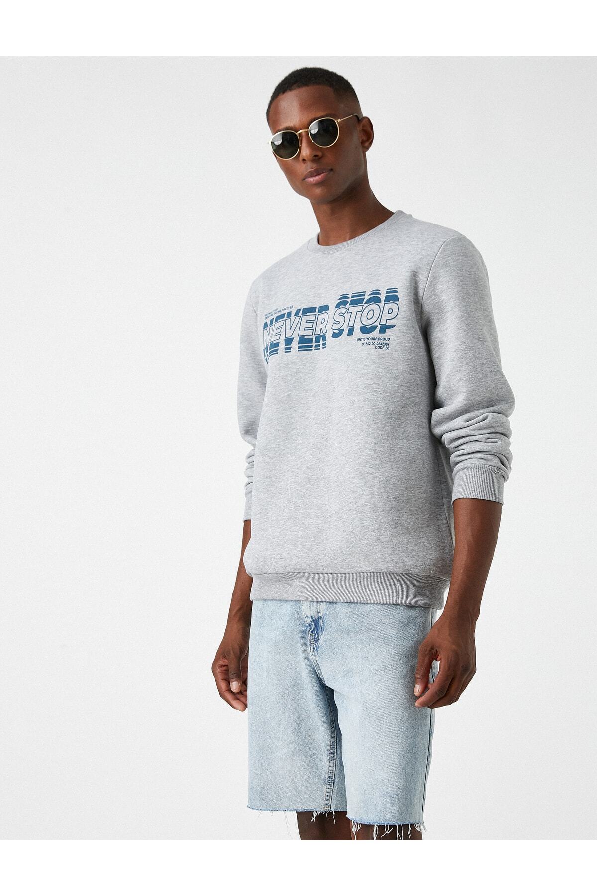 سویشرت مردانه خاکستری کوتون | 3WAM70058MK اورجینال - تصویر 2